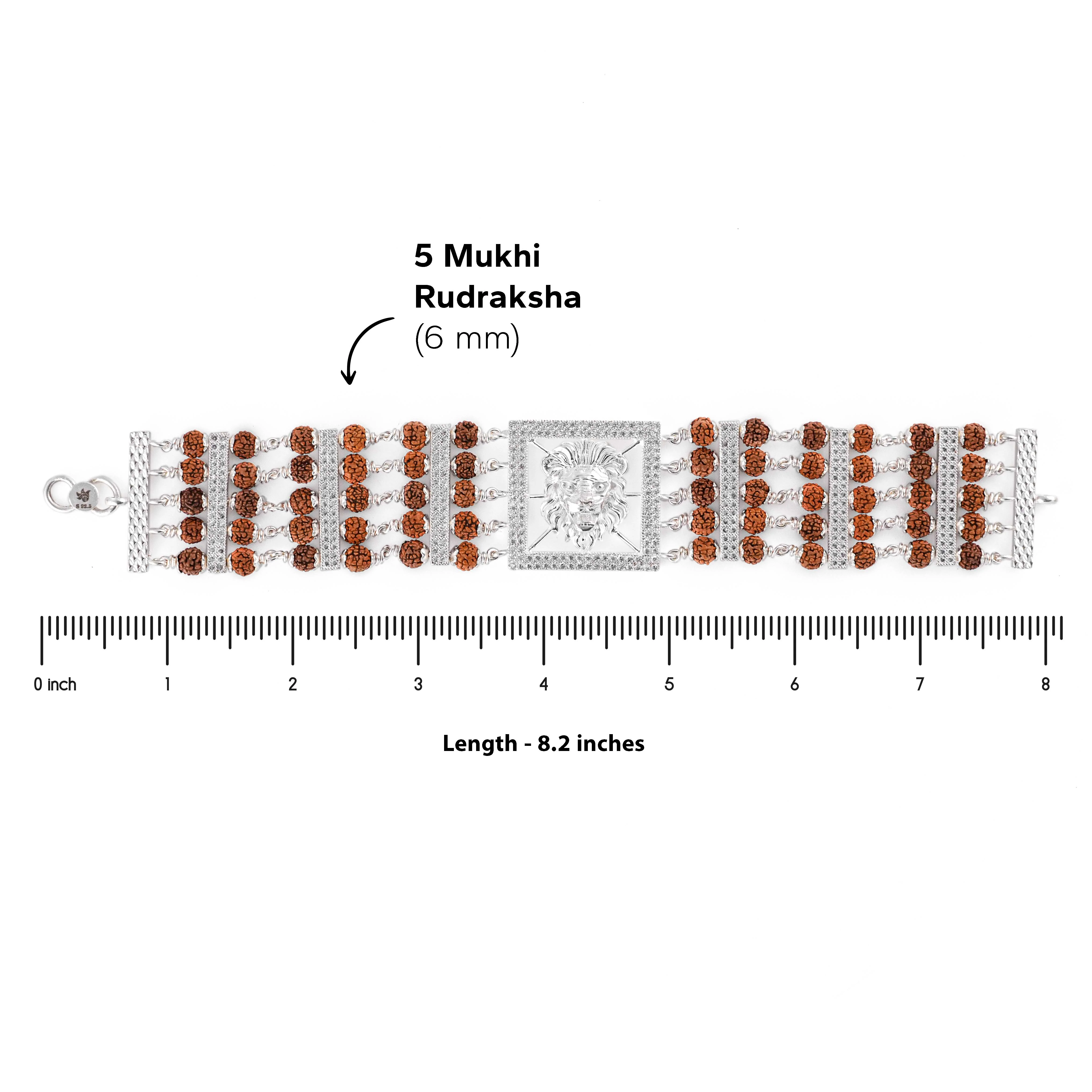 Rudraksha Silver Roaring Lion Five Lines Bracelet - Image 6