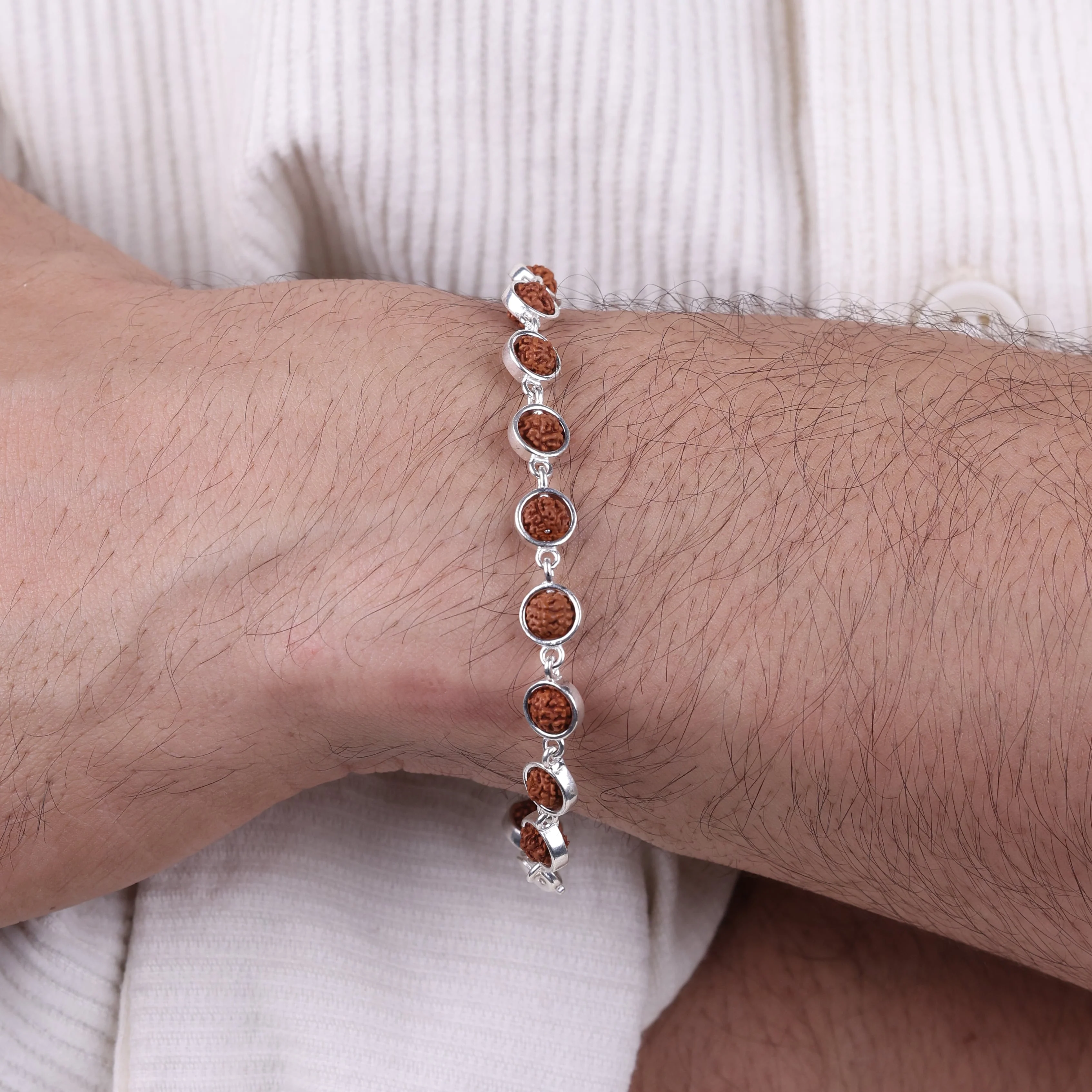 Rudraksha Silver Round Frame Bracelet - Image 3