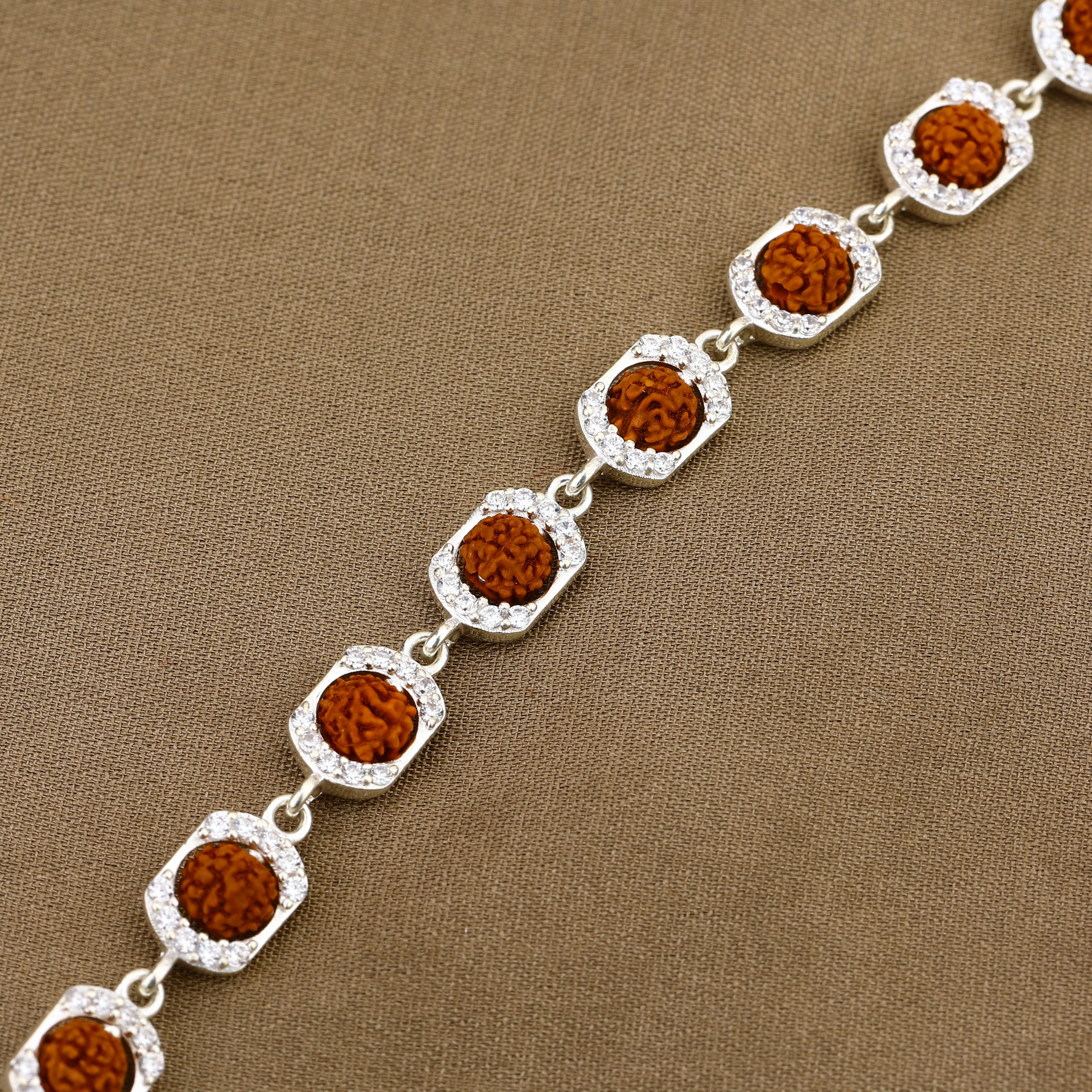 Rudraksha Silver Round Orbit and Diamonds Bracelet