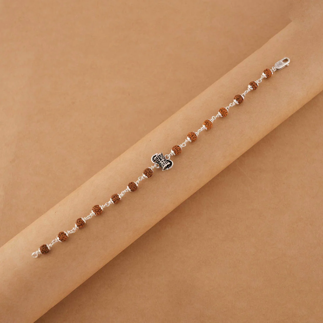 Rudraksha Silver Shiva Damru Bracelet Single - Image 2