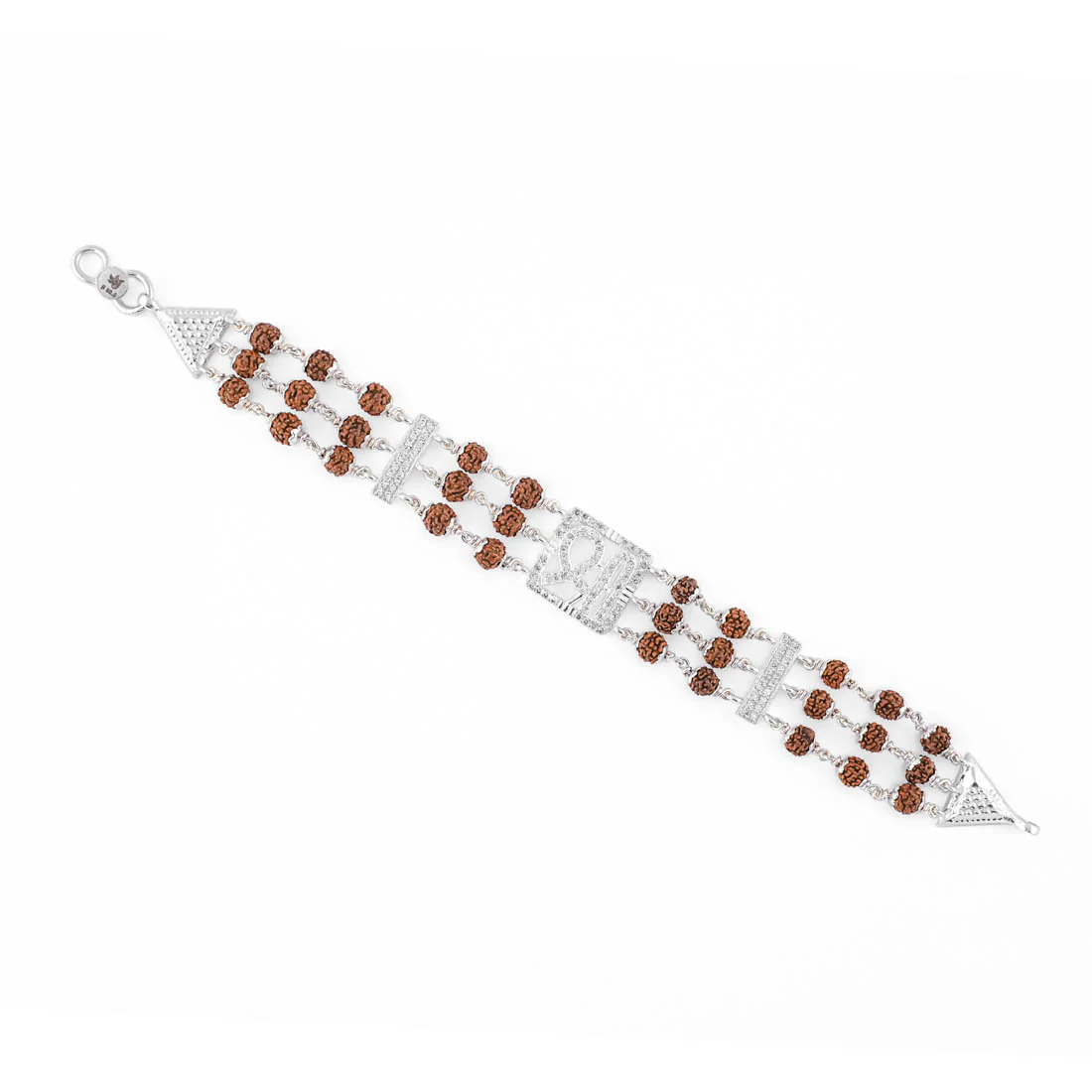 Rudraksha Silver Shree Brooch Triple Line Bracelet - Image 4