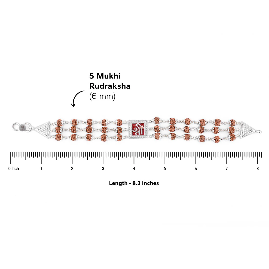 Rudraksha Silver Shree in Red Triple Line Bracelet - Image 6