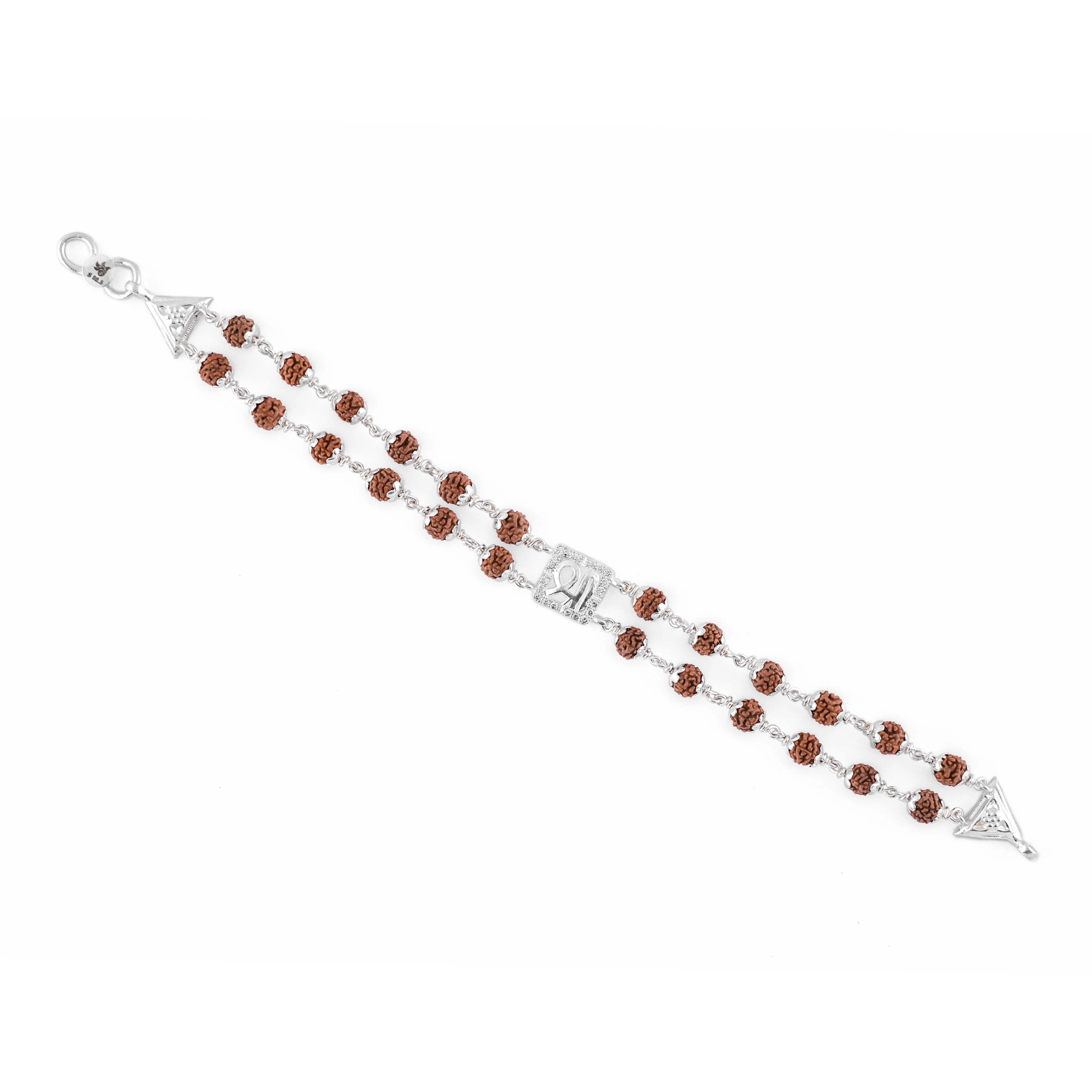 Rudraksha Silver Shree in Square double line bracelet - Image 4