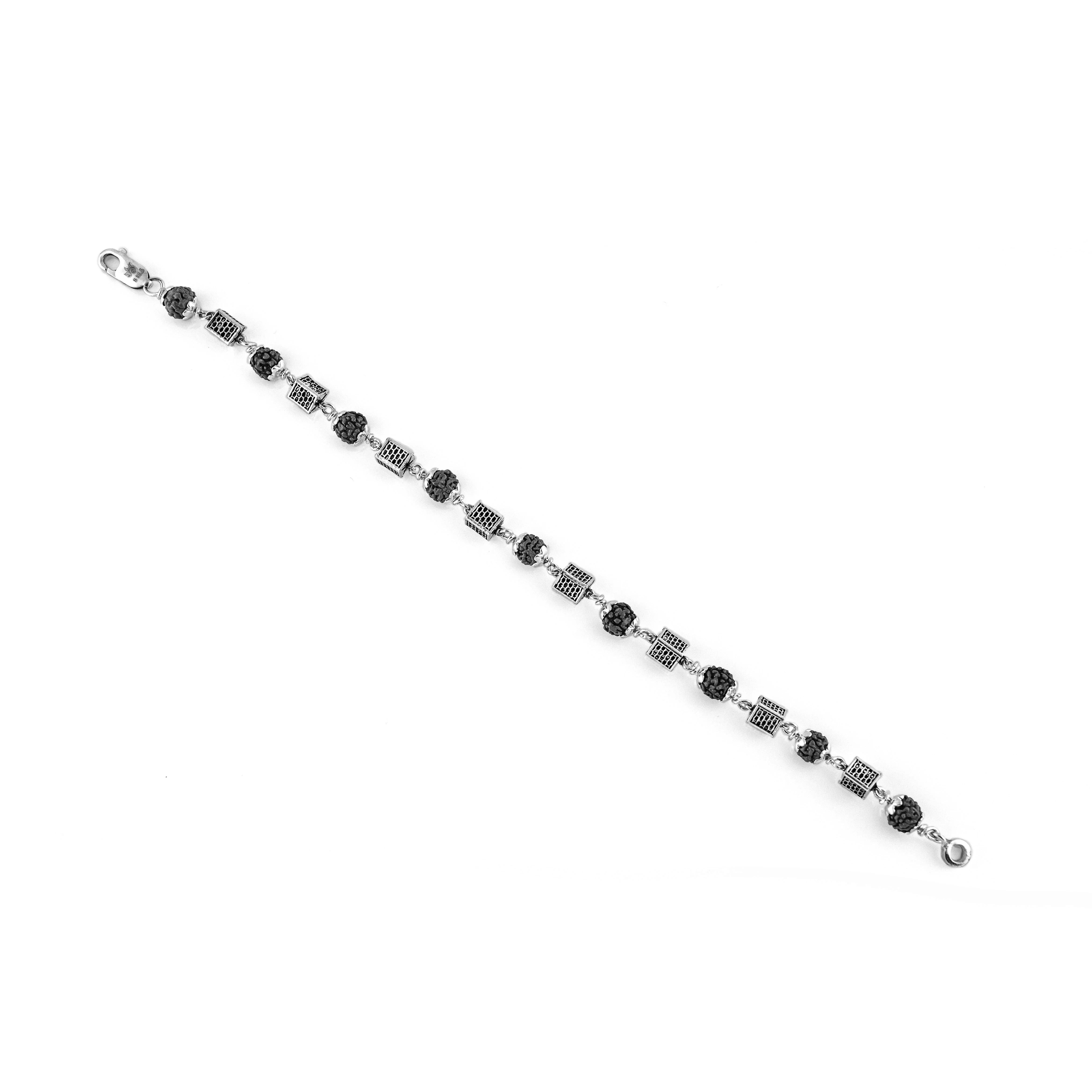 Rudraksha Silver Square Cylinder Bracelet. - Image 10