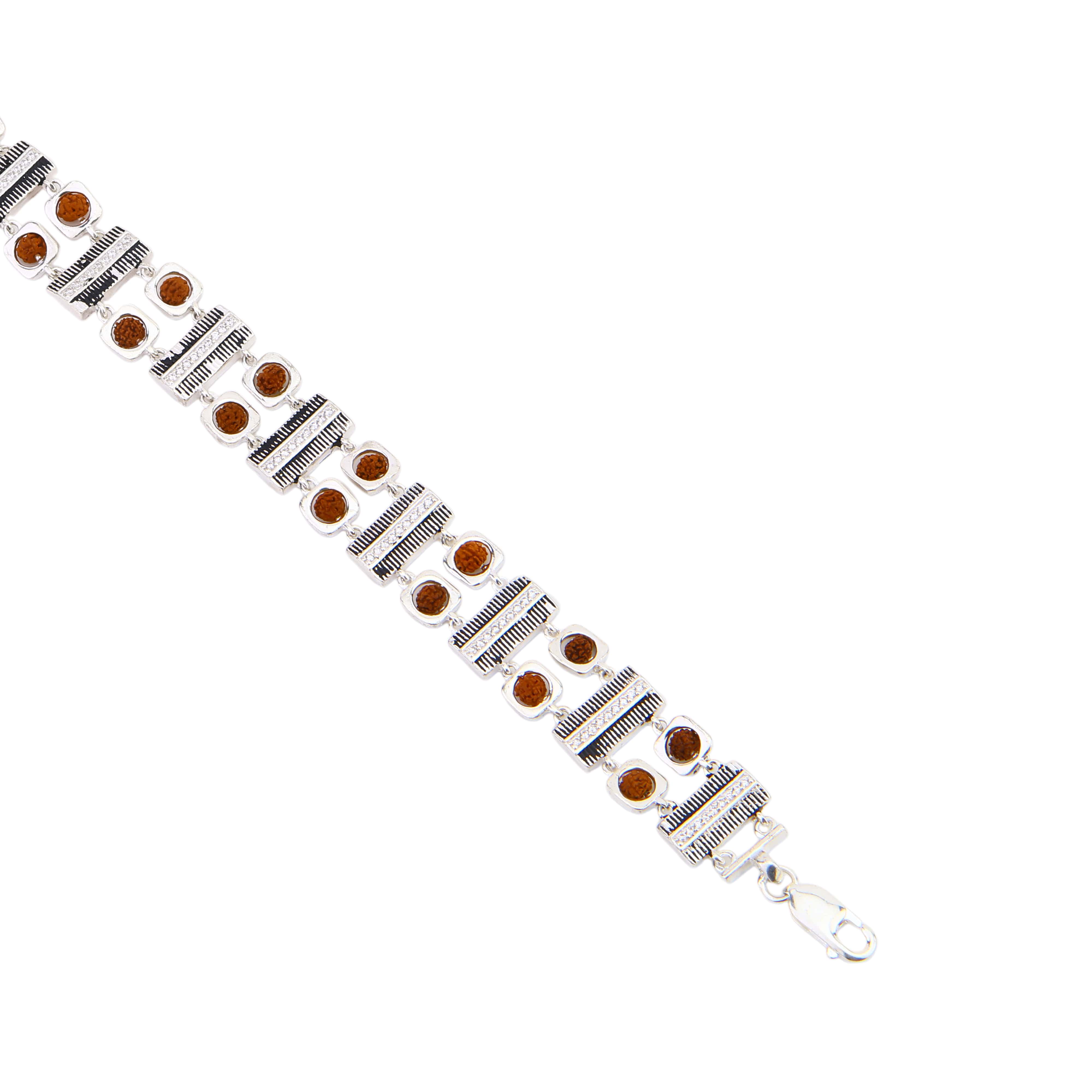 Rudraksha Silver Striped Bar and Square Bracelet - Image 5
