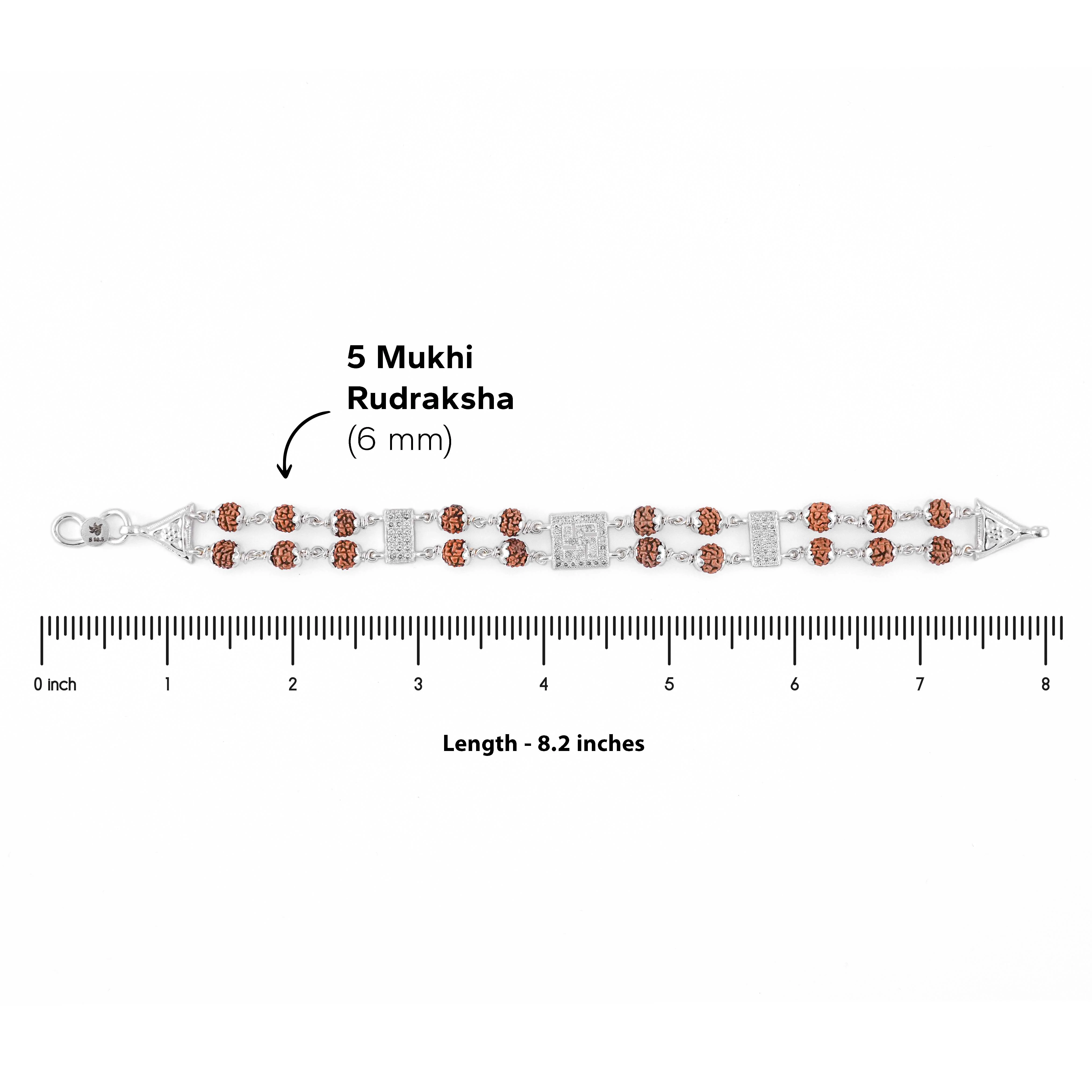 Rudraksha Silver Swastik in Diamond Square Double Line Bracelet - Image 6