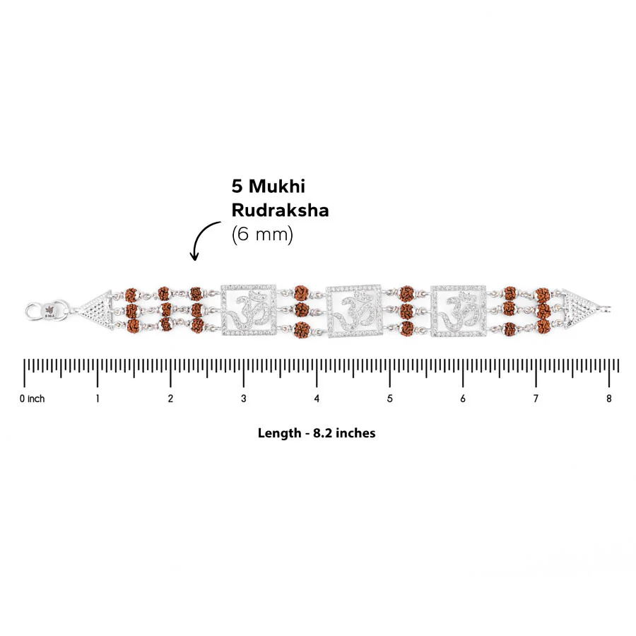 Rudraksha Silver Three Om Brooch Bracelet - Image 6