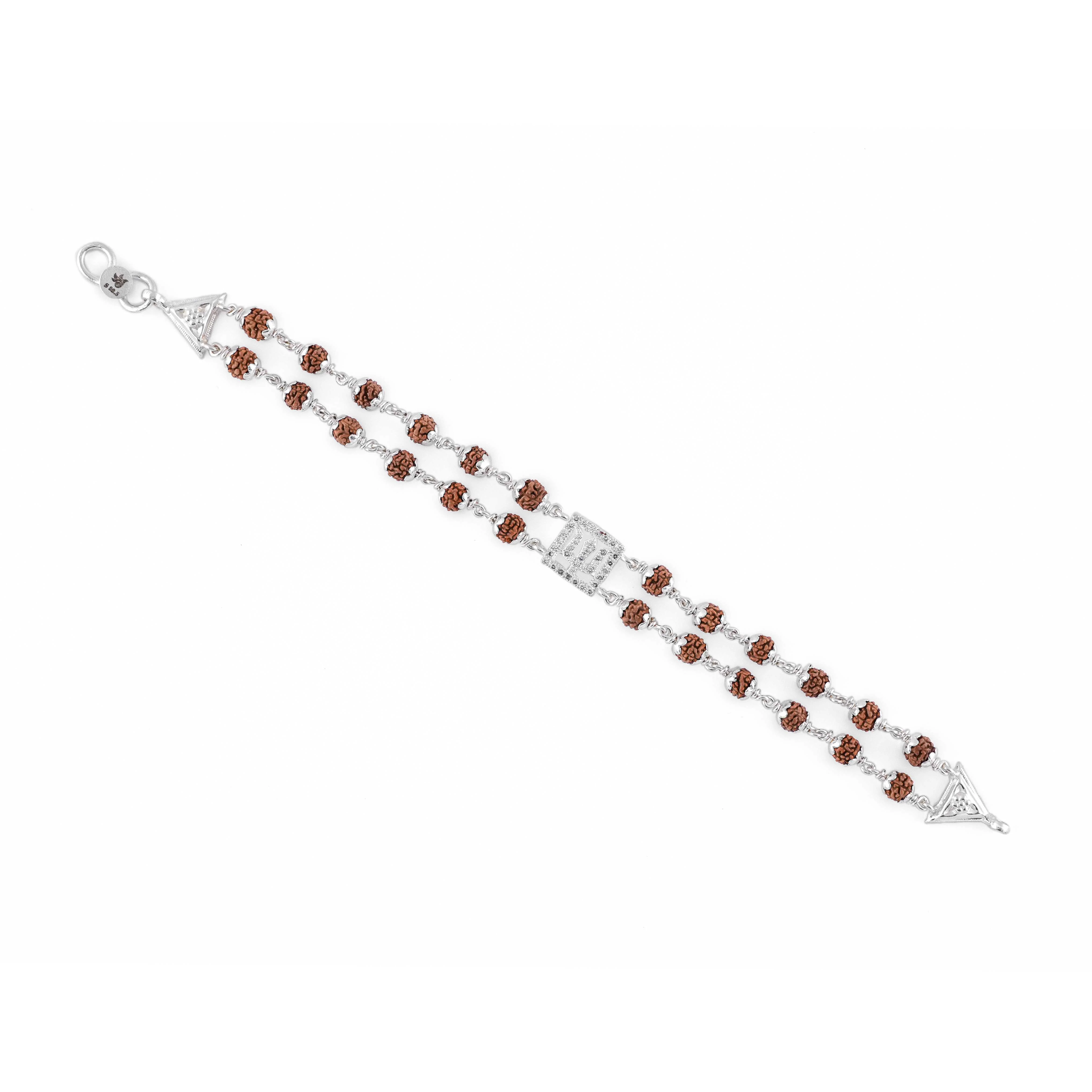 Rudraksha Silver Trishul Symbol in Square double line Bracelet - Image 4