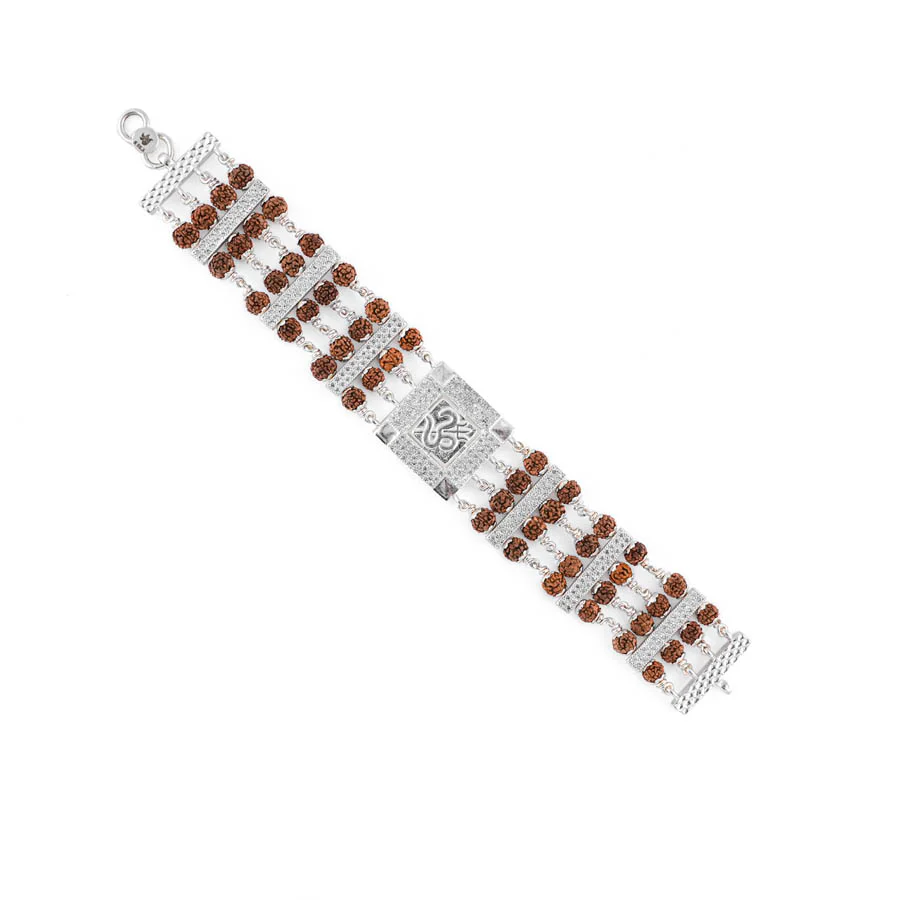 Rudraksha Silver Trishul With Om Four Line Bracelet - Image 4