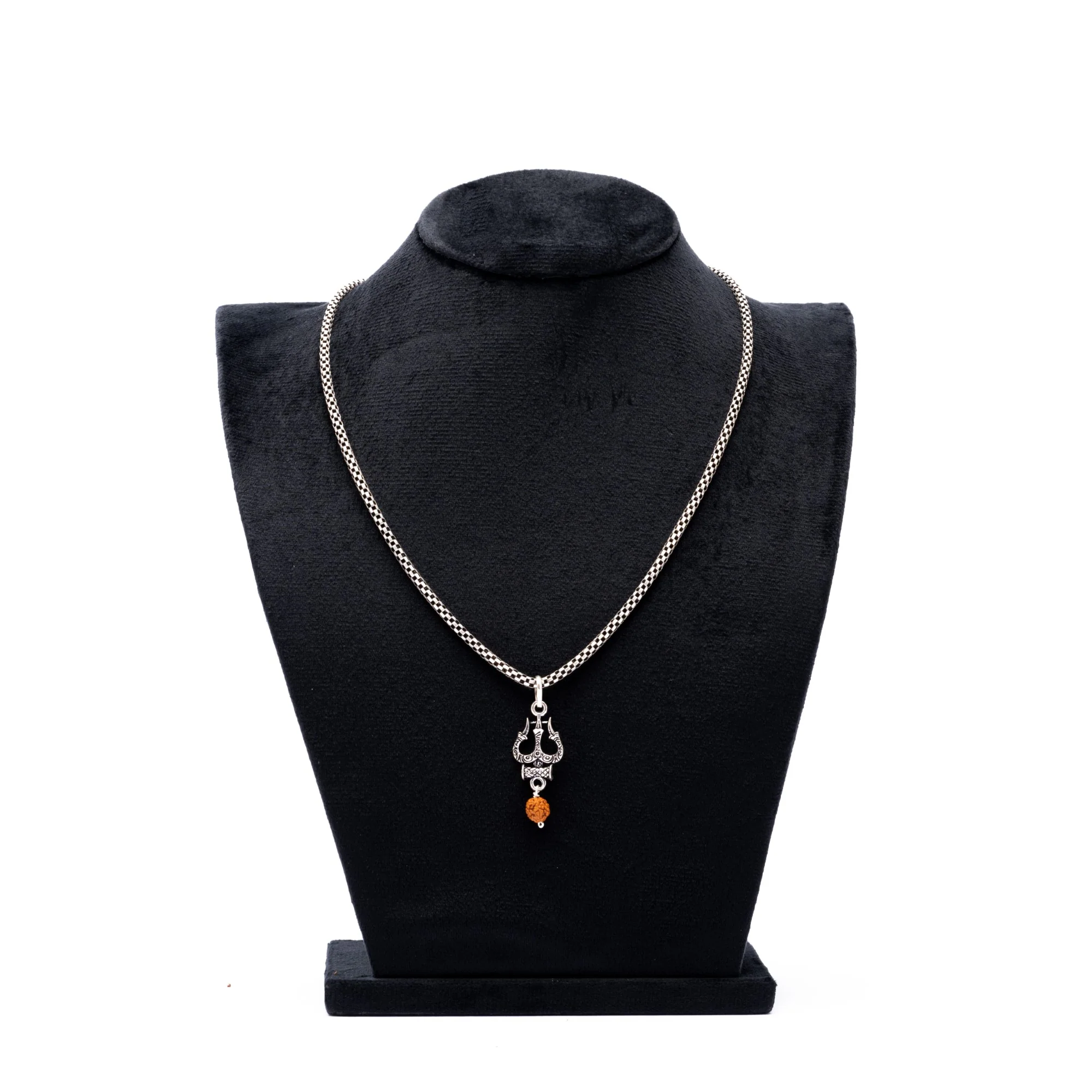 Rudraksha Silver with Trishul and Damru Chain with Pendant for Men - Image 2