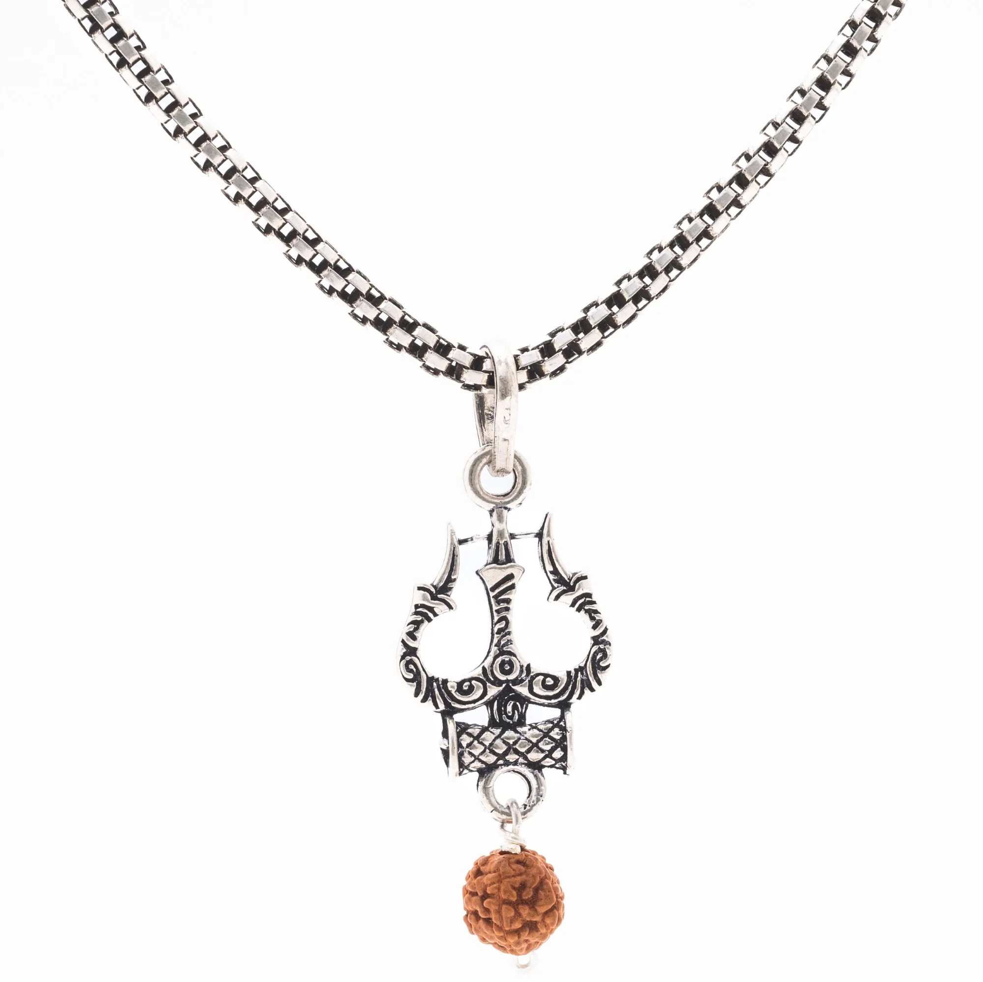 Rudraksha Silver with Trishul and Damru Chain with Pendant for Men - Image 4