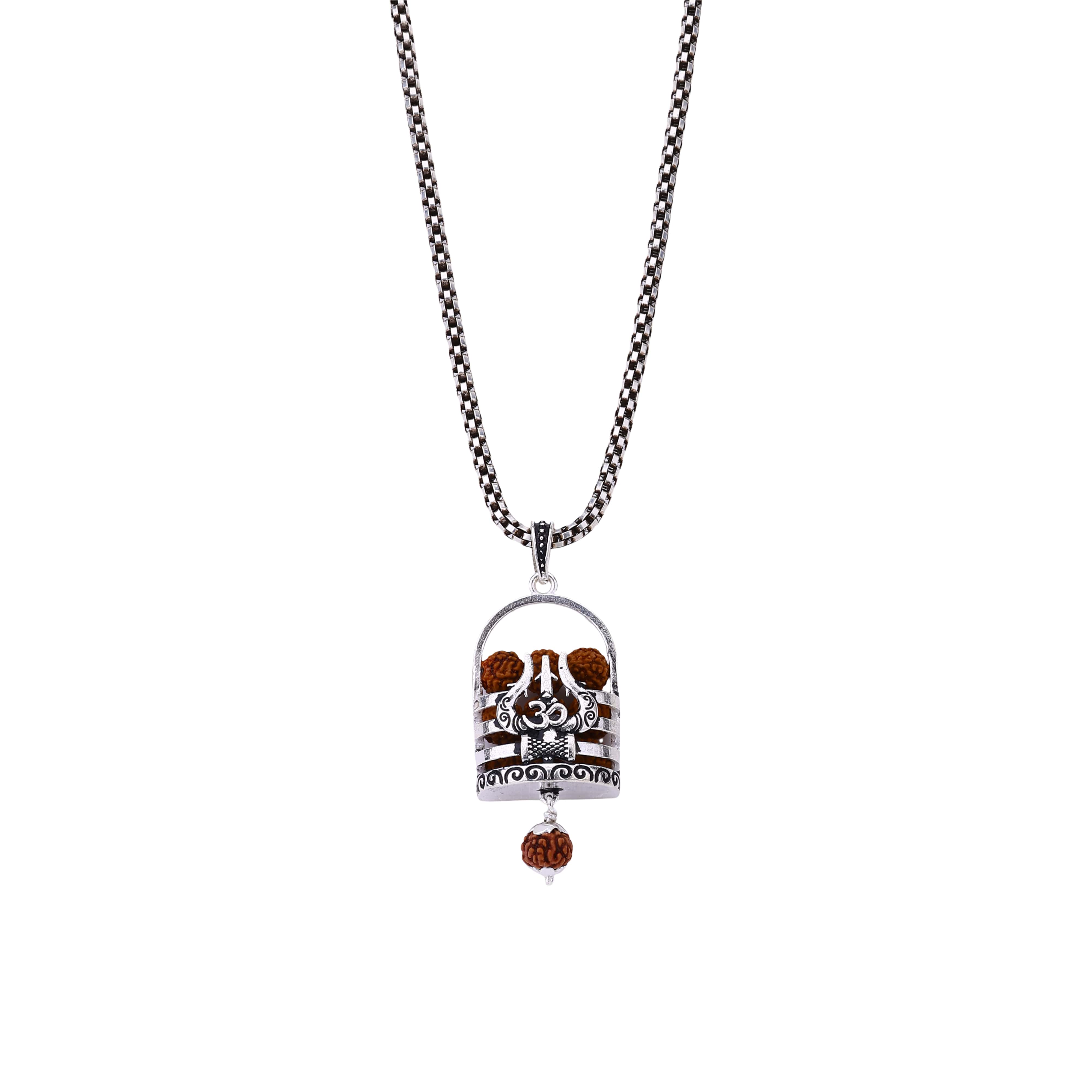 Rudraksha Trishul and Shivling Dome Silver Pendant - Image 7