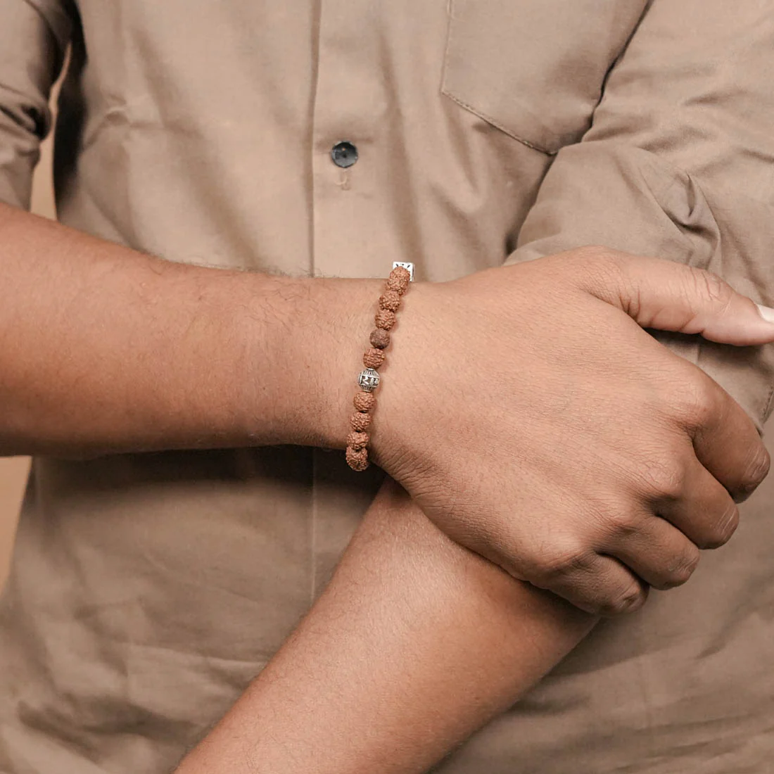 Rudraksha with Jay Shree Ram Silver Beads Bracelet - Image 3