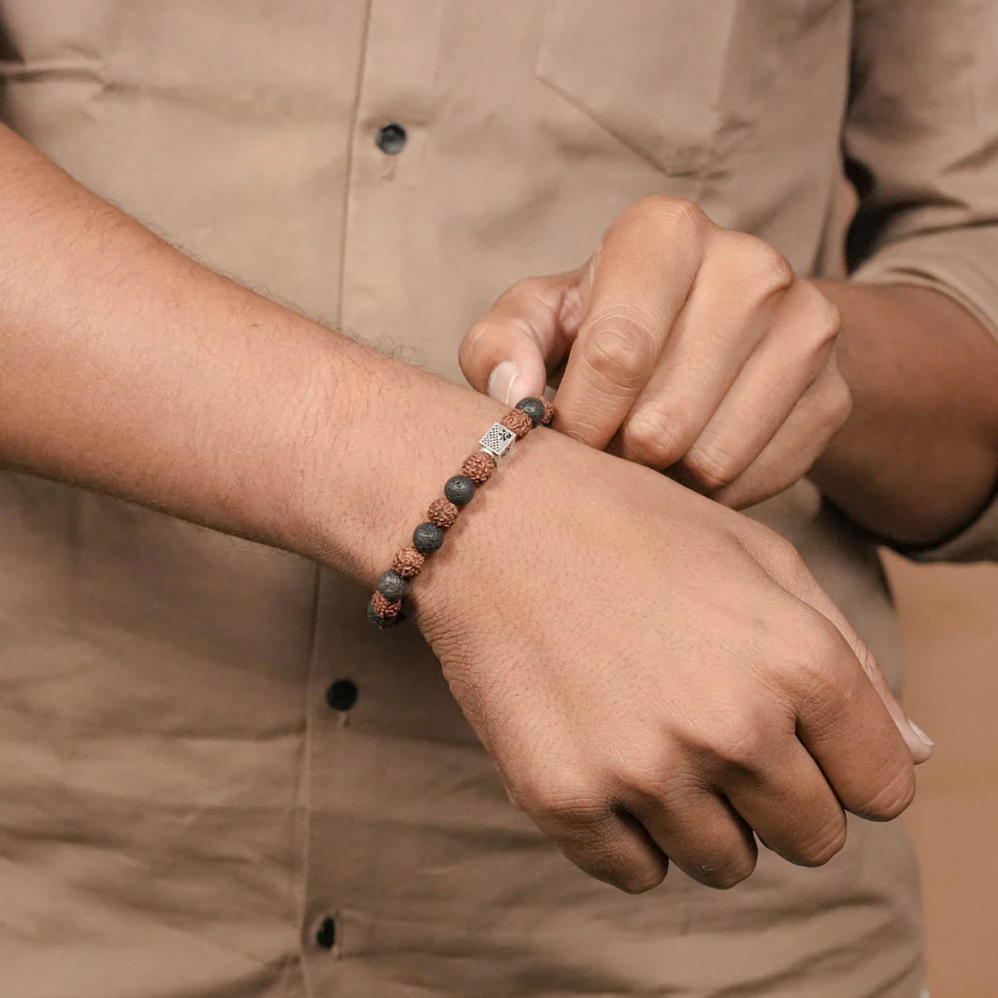 Rudraksha with Lava Beads Bracelet - Image 3