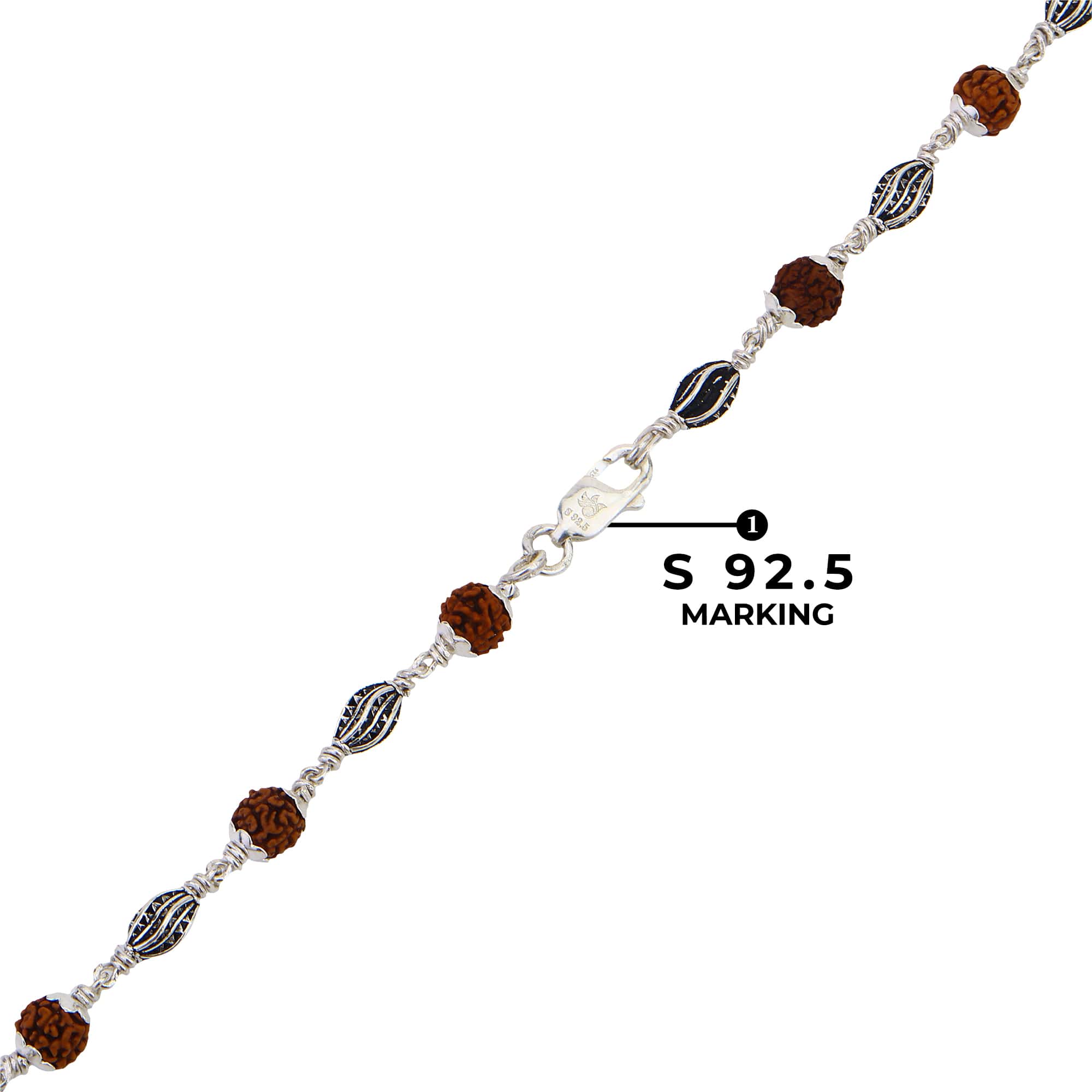 Rudraksha with Marquise Beads Silver Mala - Image 5