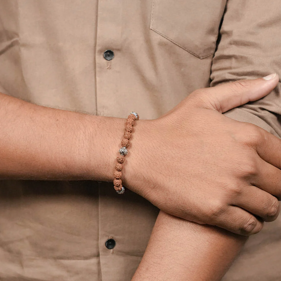 Rudraksha with Om Silver Beads Bracelet - Image 3