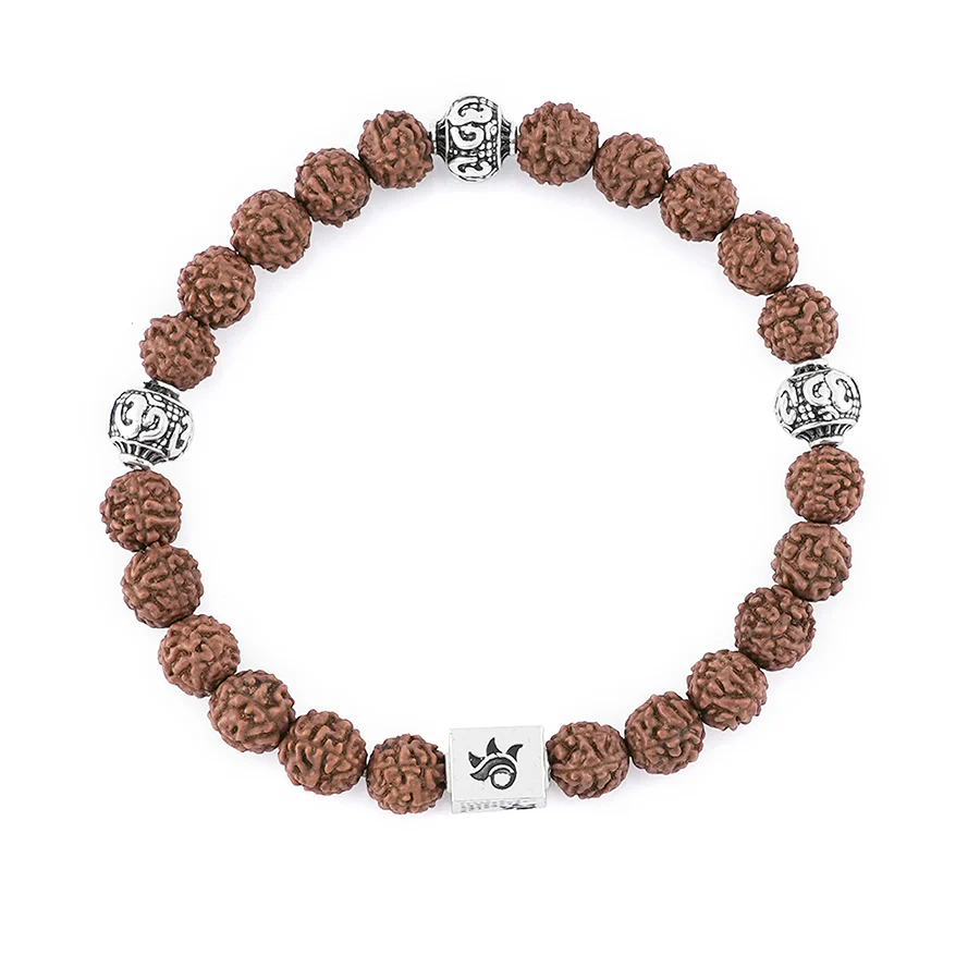 Rudraksha with Om Silver Beads Bracelet - Image 4