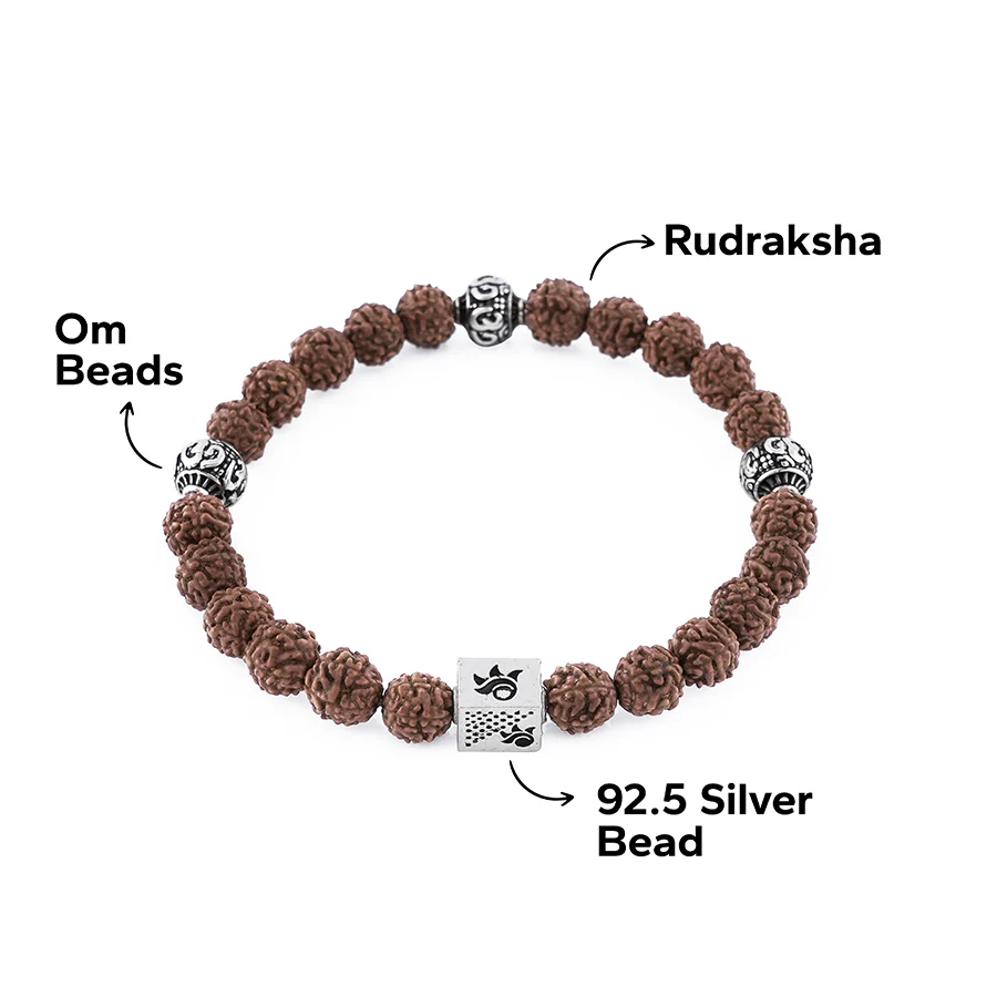 Rudraksha with Om Silver Beads Bracelet - Image 6