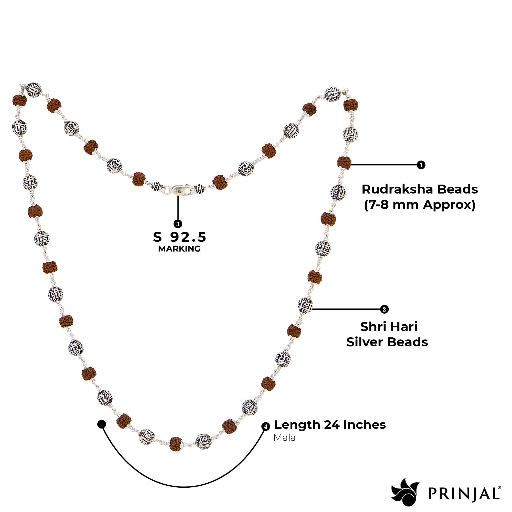 Rudraksha With Shree Hari Beads Silver Mala - Image 4