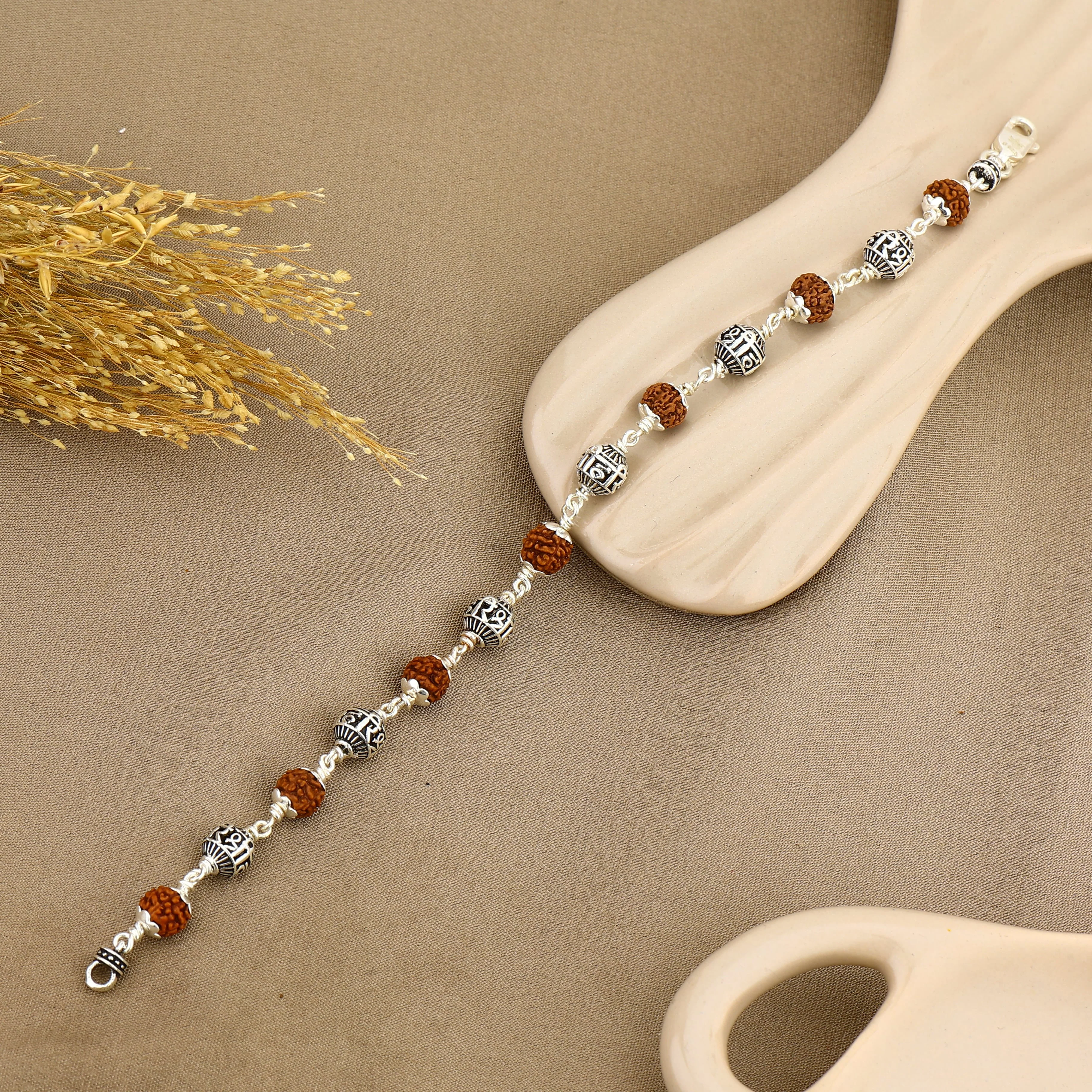 Rudraksha With Shree Hari Silver Bead Bracelet - Image 2