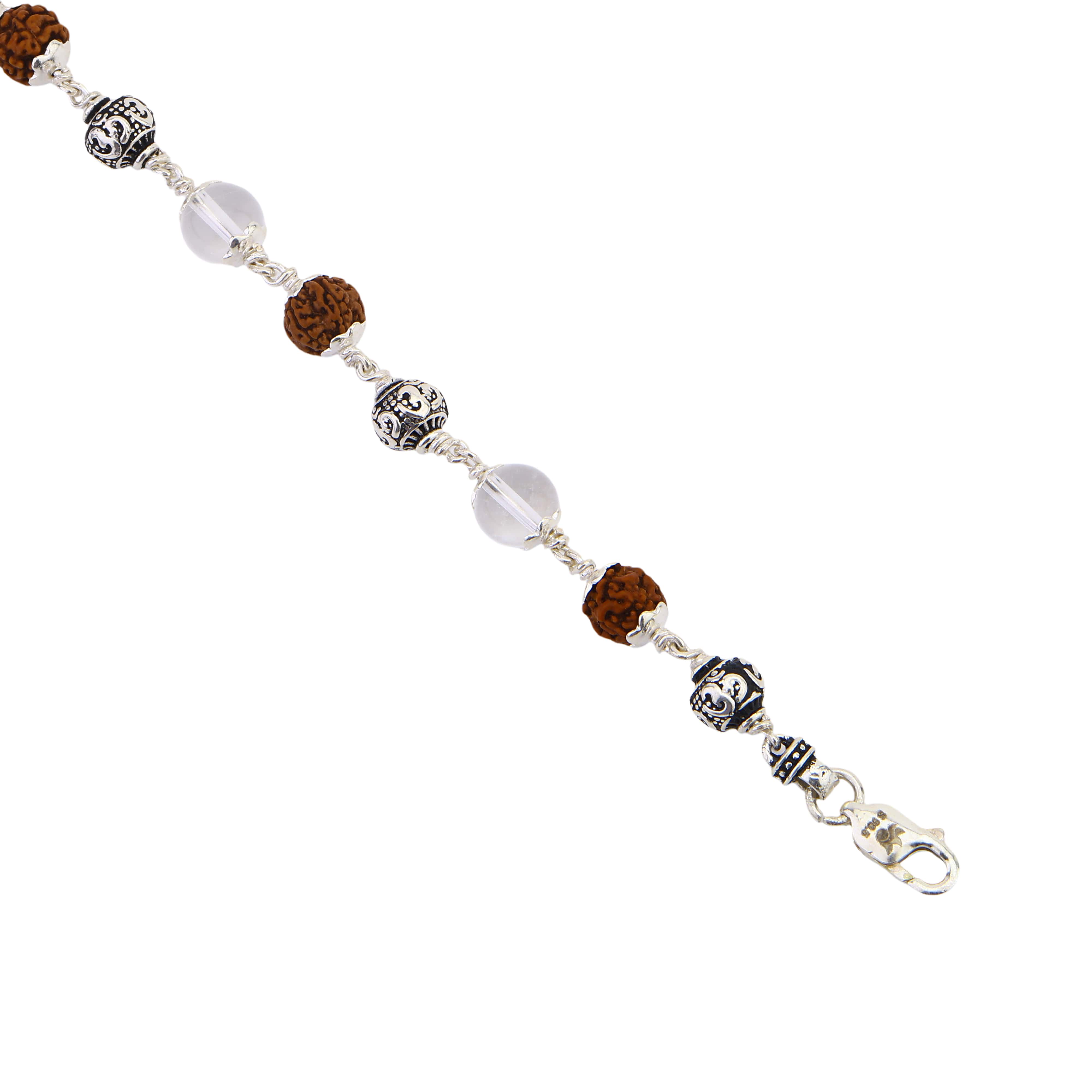 Rudraksha with Diamond Cut Sphatik and Om Silver Beads Bracelet - Image 5