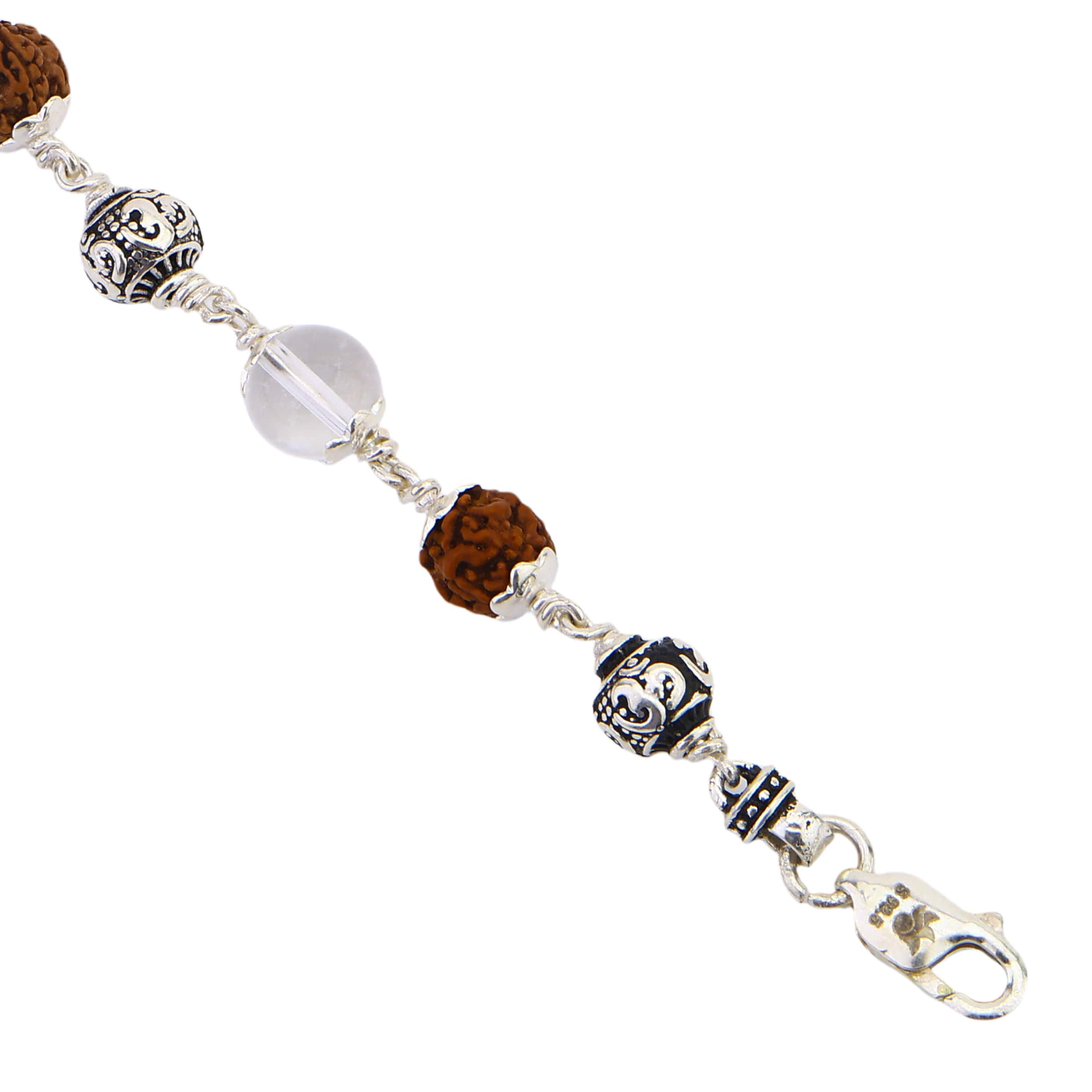 Rudraksha with Diamond Cut Sphatik and Om Silver Beads Bracelet - Image 6