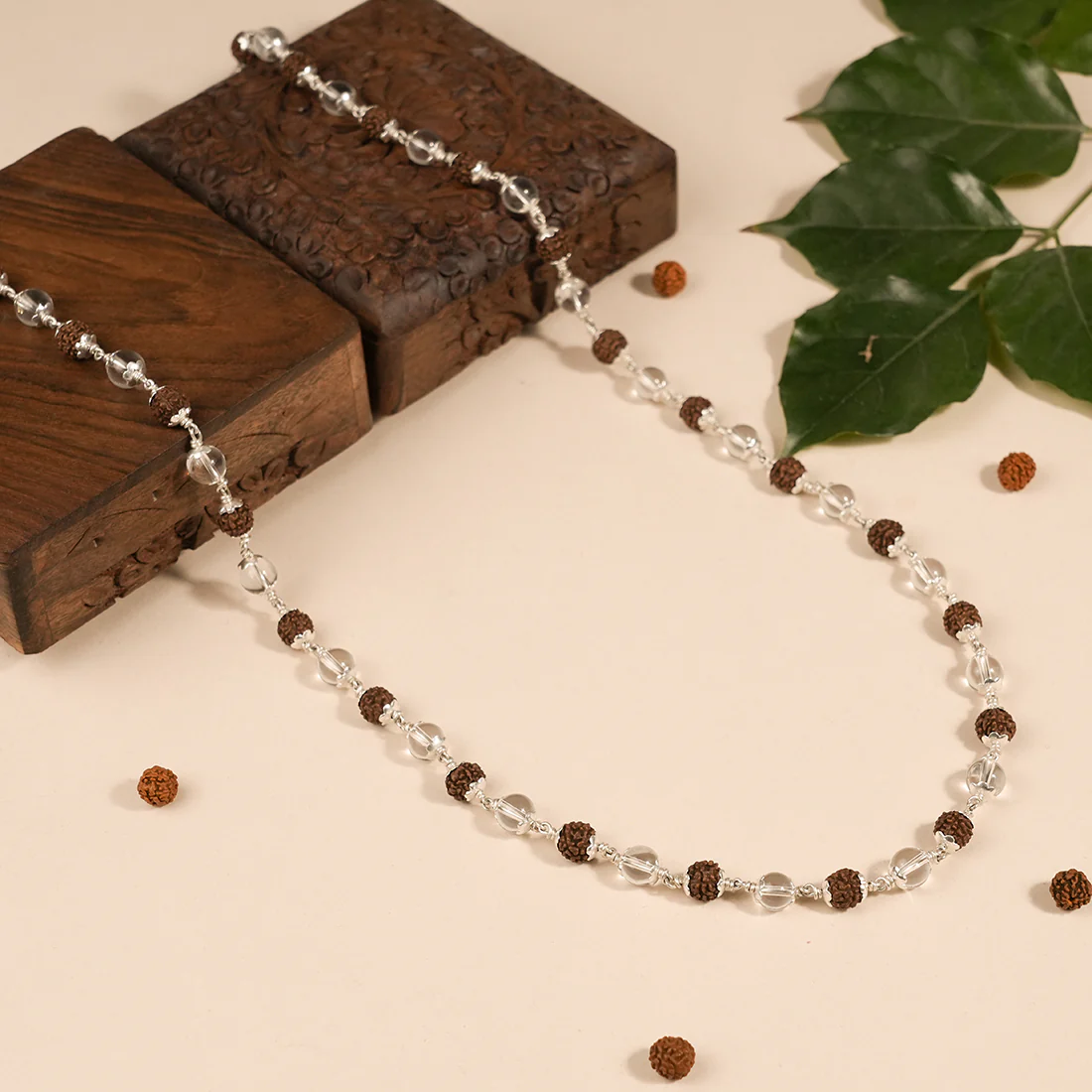 Rudraksha With Sphatik Beads Silver Mala - Image 2