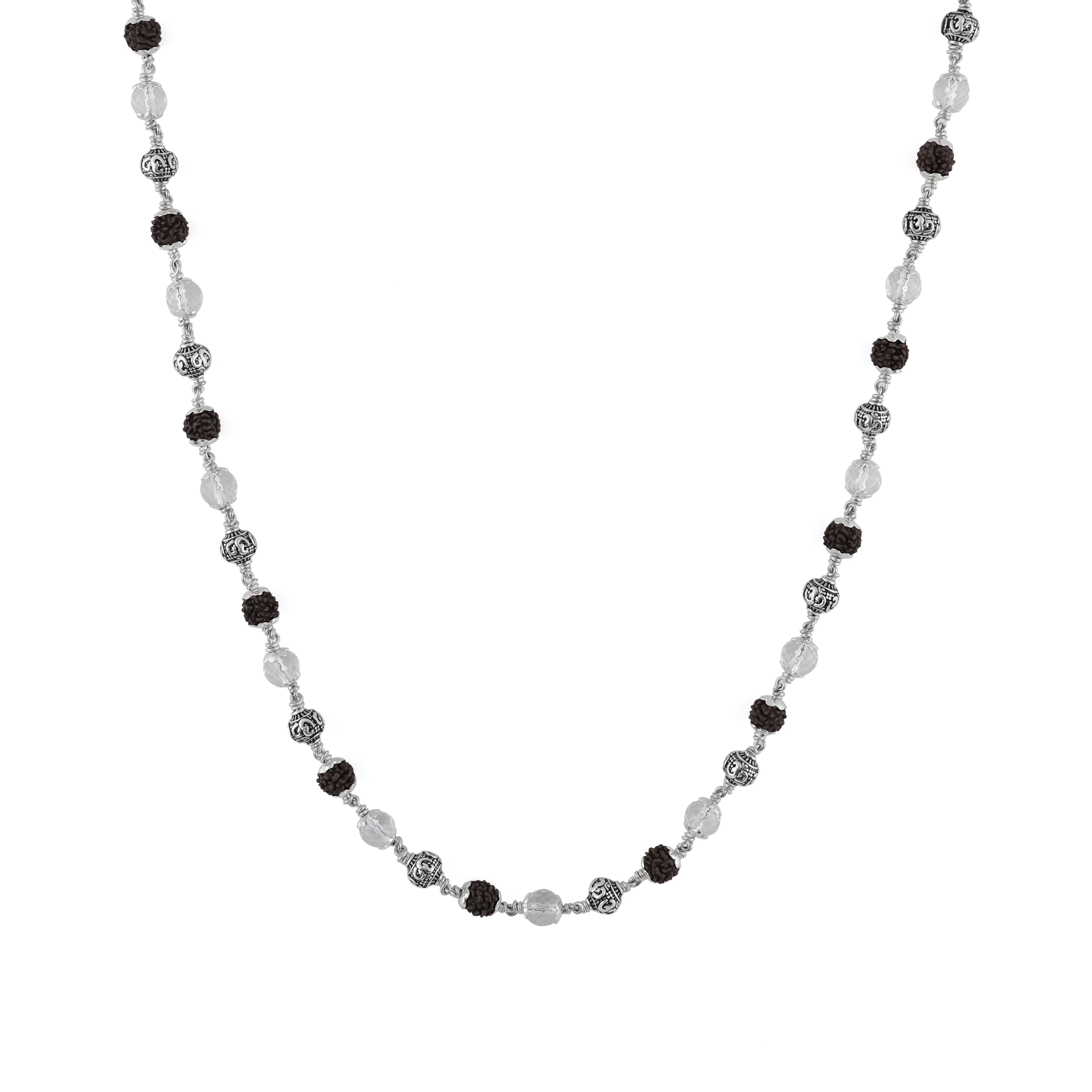 Rudraksha with Sphatik Diamond Cut and Om Silver Beads Mala - Image 10