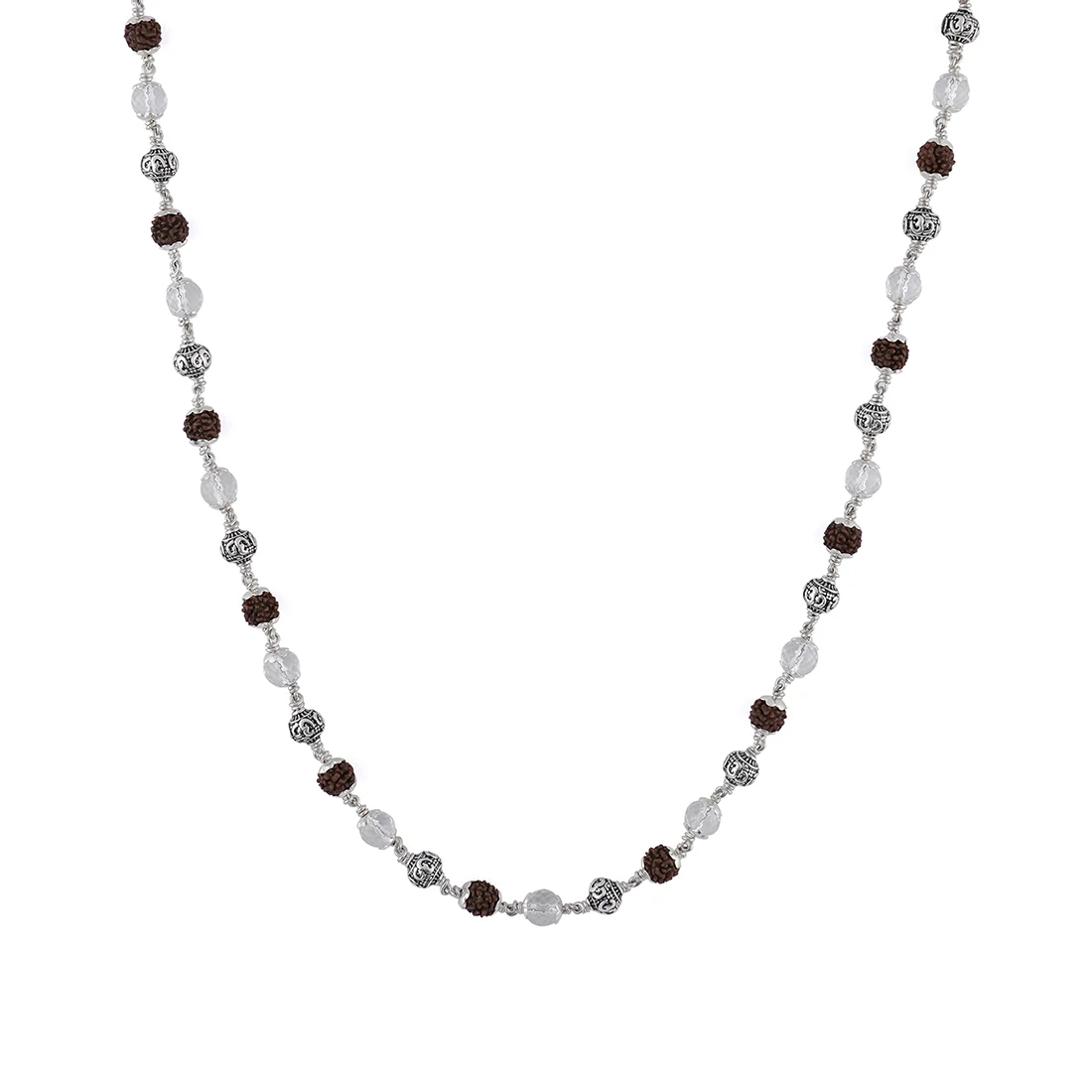 Rudraksha with Sphatik Diamond Cut and Om Silver Beads Mala - Image 4