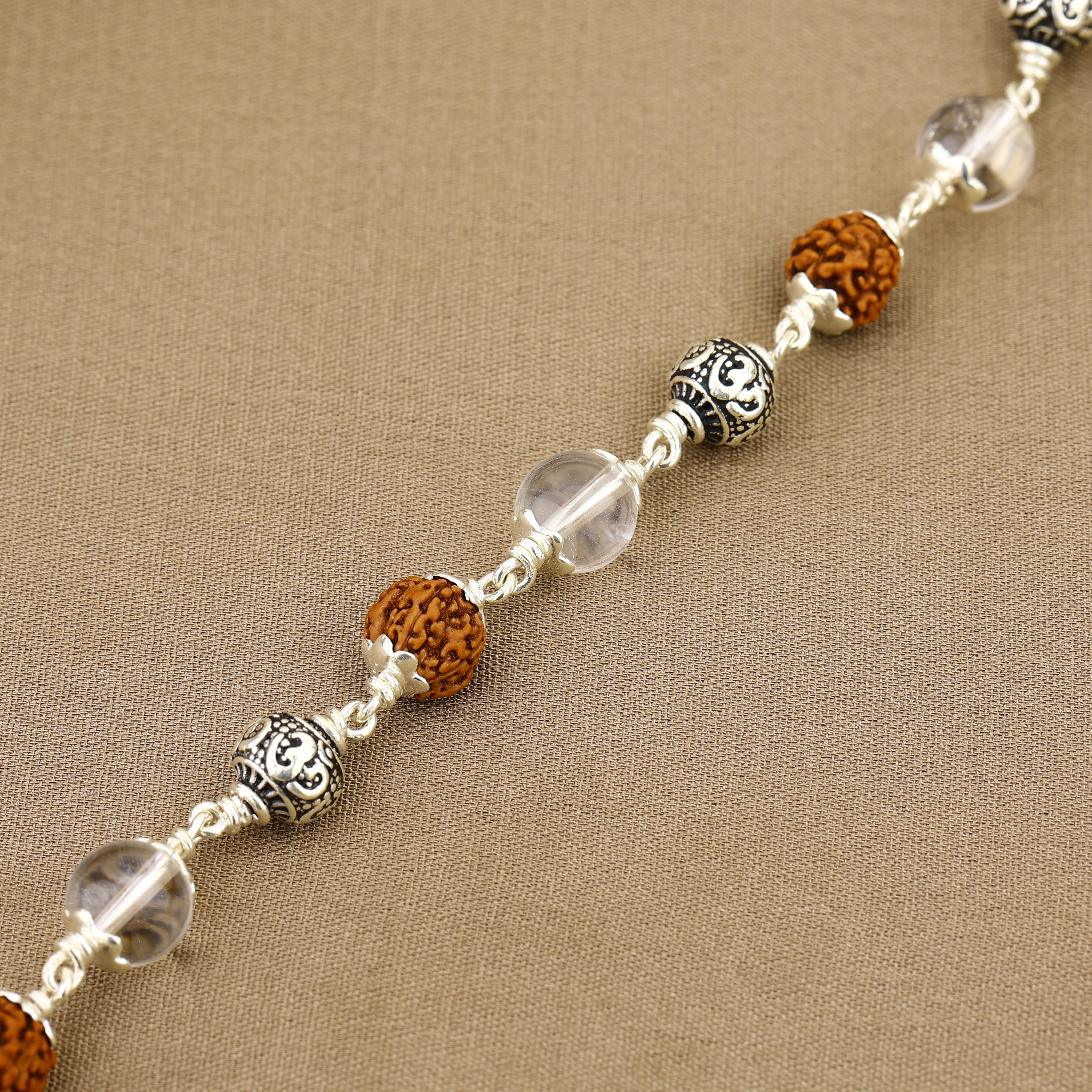 Rudraksha with Sphatik and Om Silver Beads Bracelet