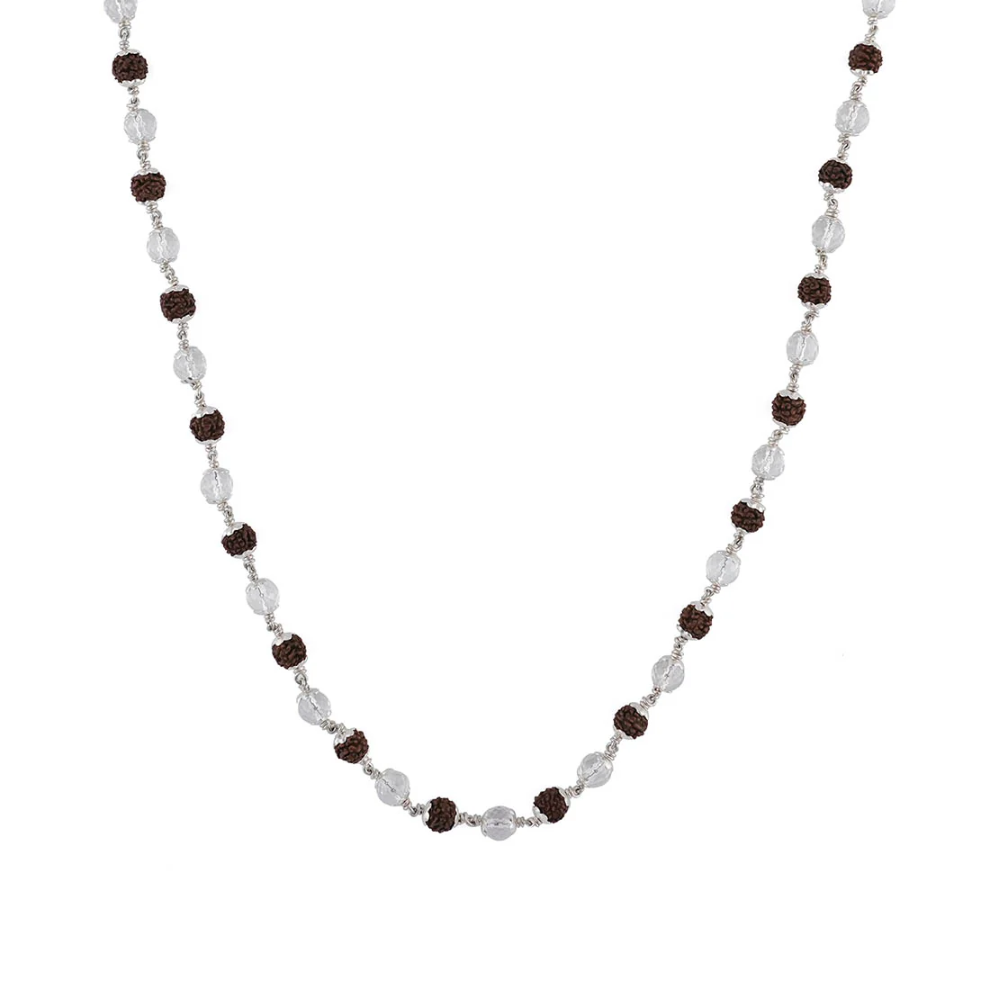 Rudraksha with Sphatik Diamond Cut Beads Silver Mala - Image 4