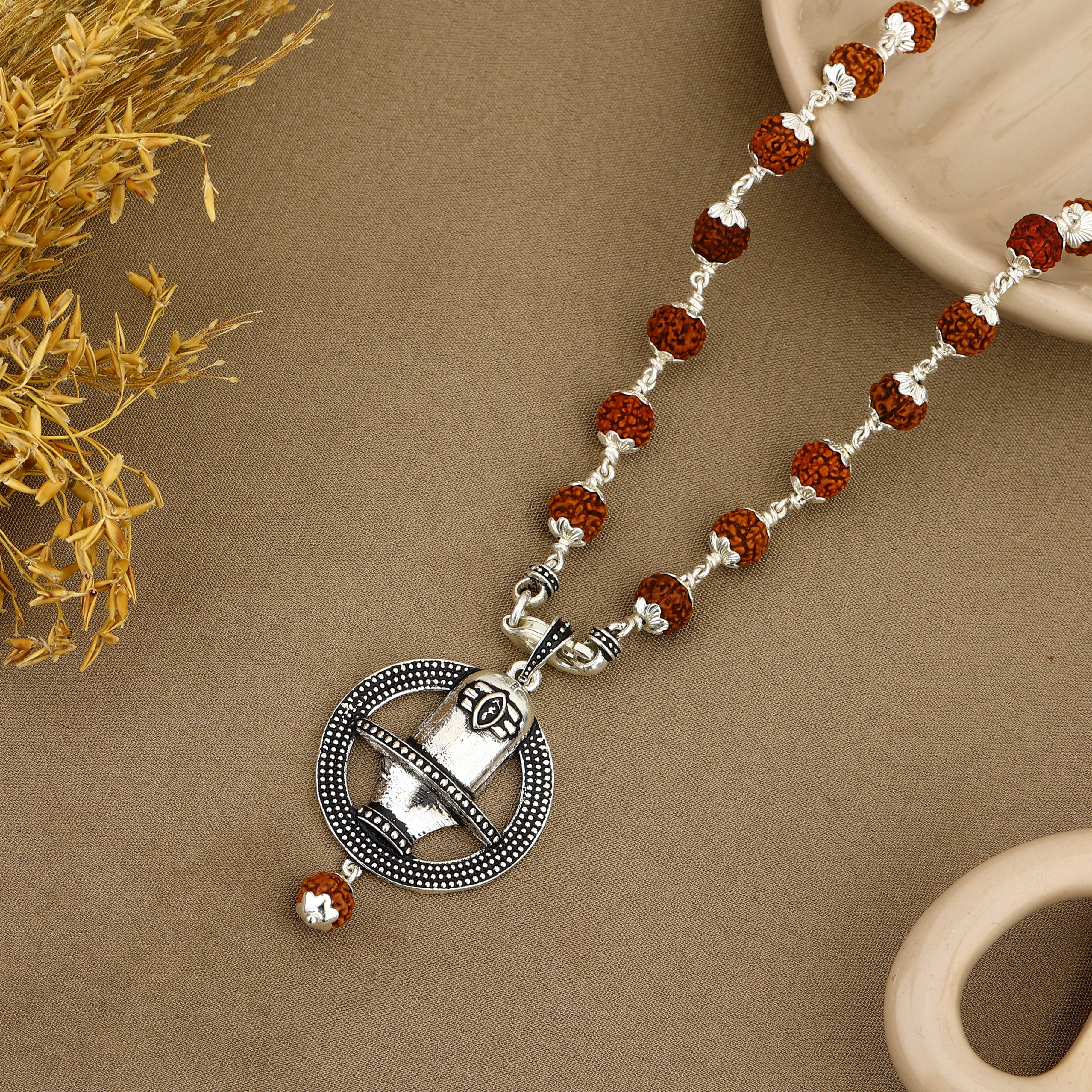 Sacred Orbit Shivling Rudraksha Silver Pendant - Image 2