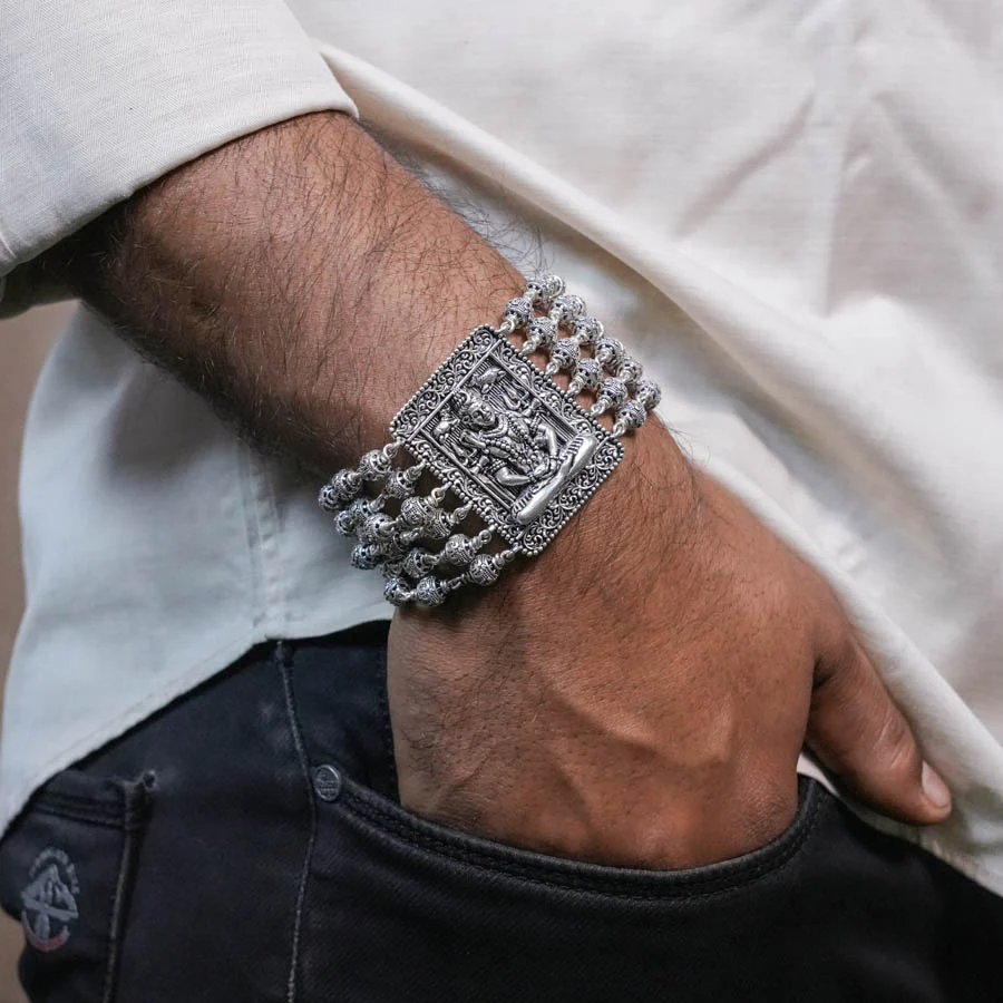 Shiva Six Line Silver Bracelet - Image 3