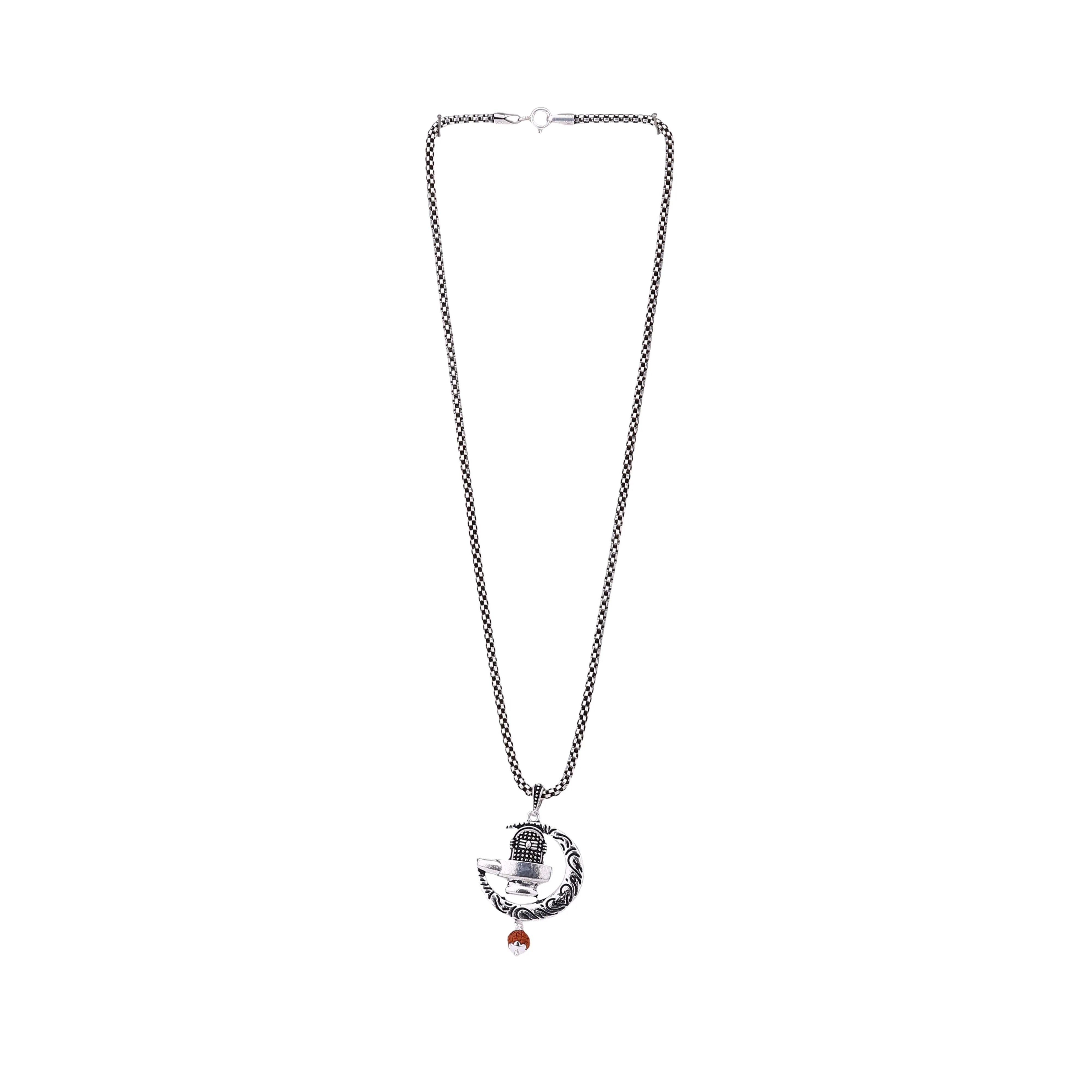 Shiva Trishul with Moon Rudraksha Silver Pendant - Image 6
