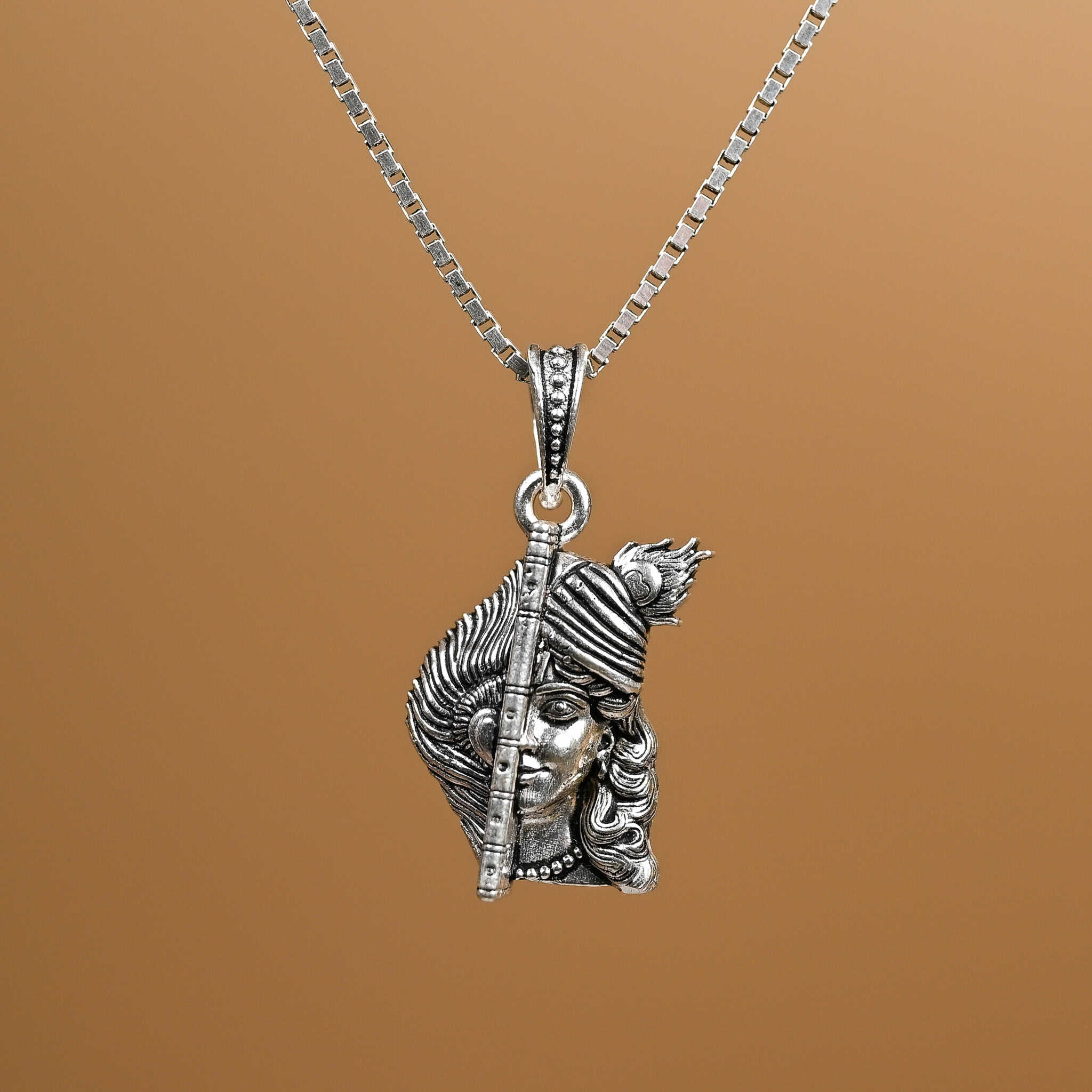Shri Krishna with Bansi Sliver Pendant - Image 3