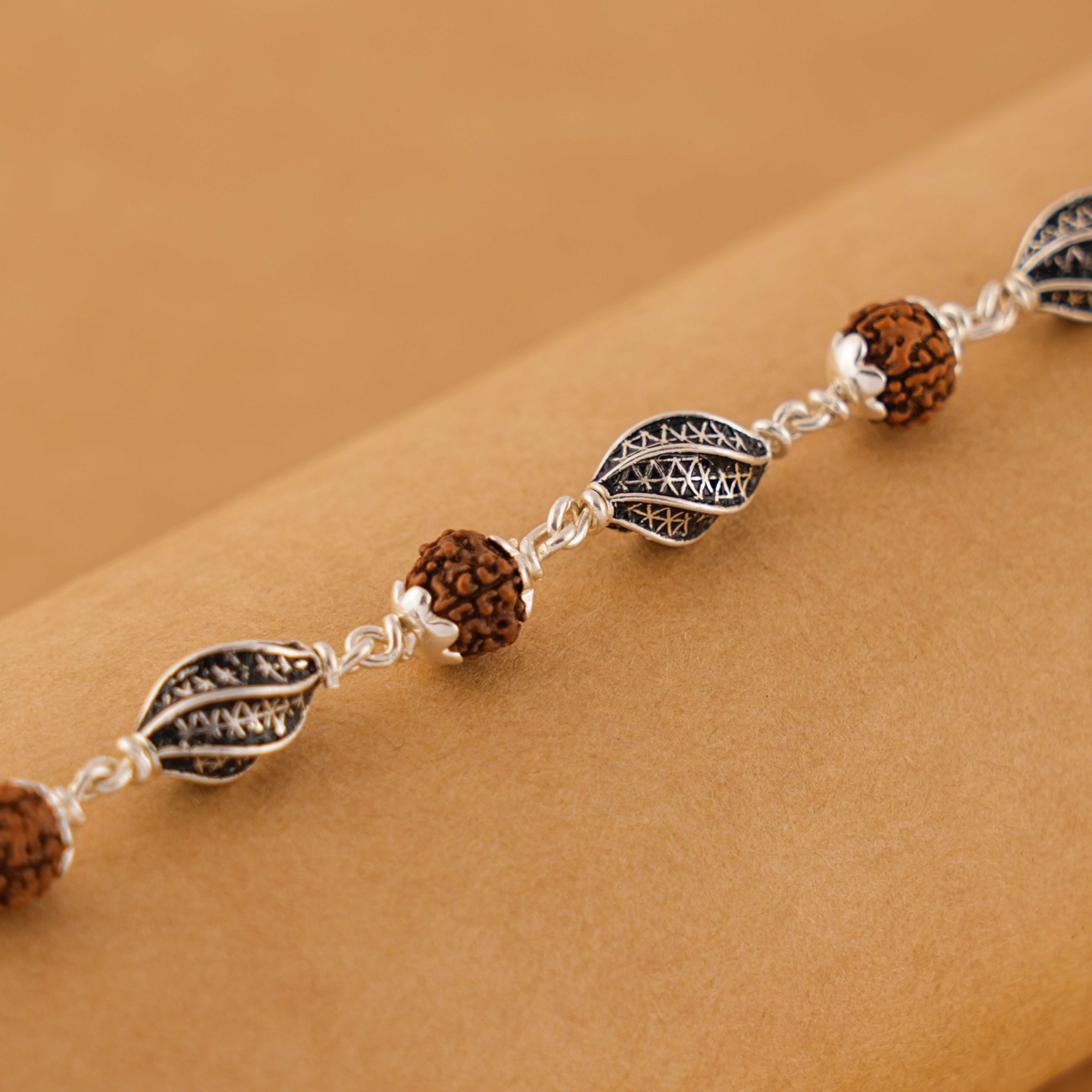 Rudraksha Silver Marqurise Beads Bracelet - Image 3