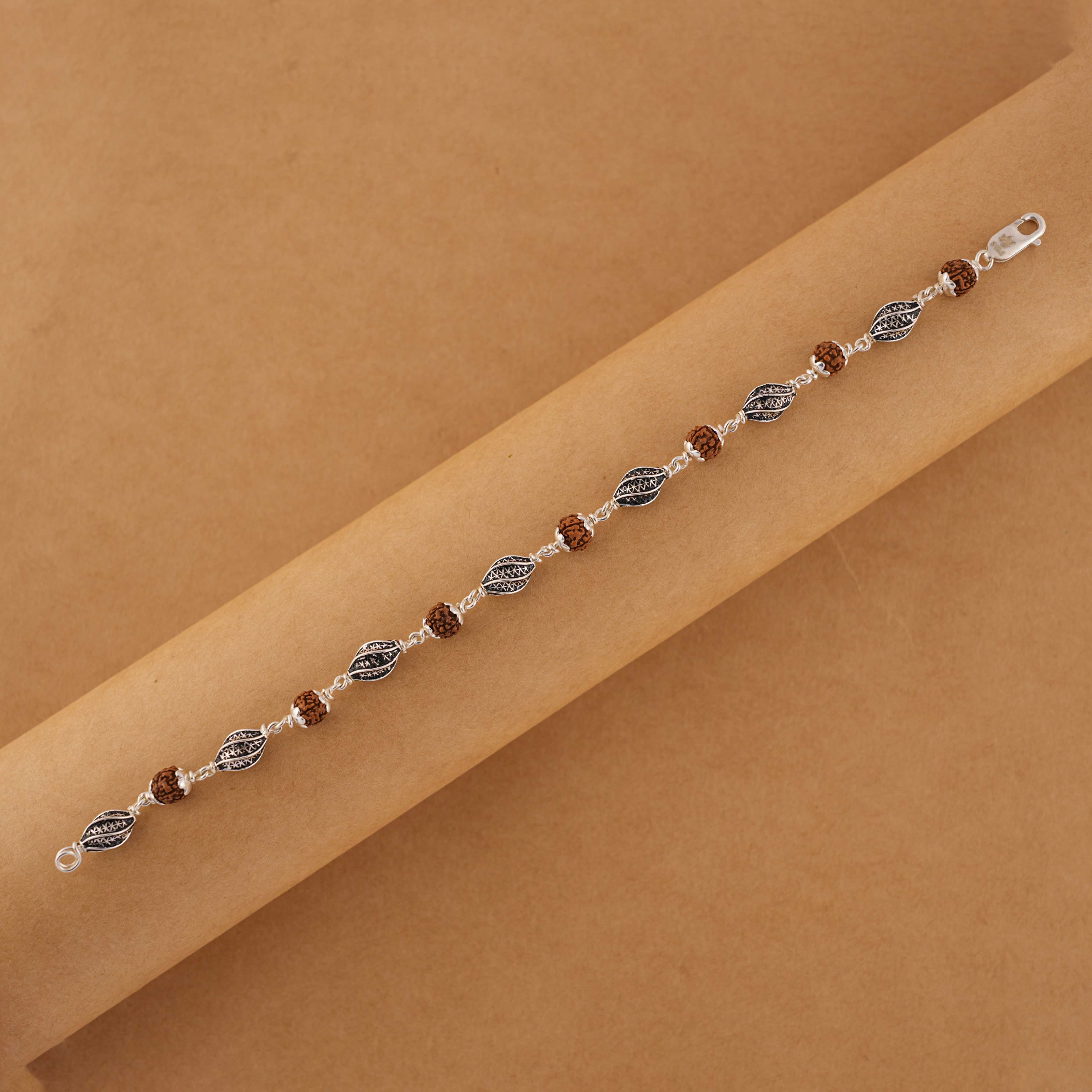 Rudraksha Silver Marqurise Beads Bracelet - Image 4