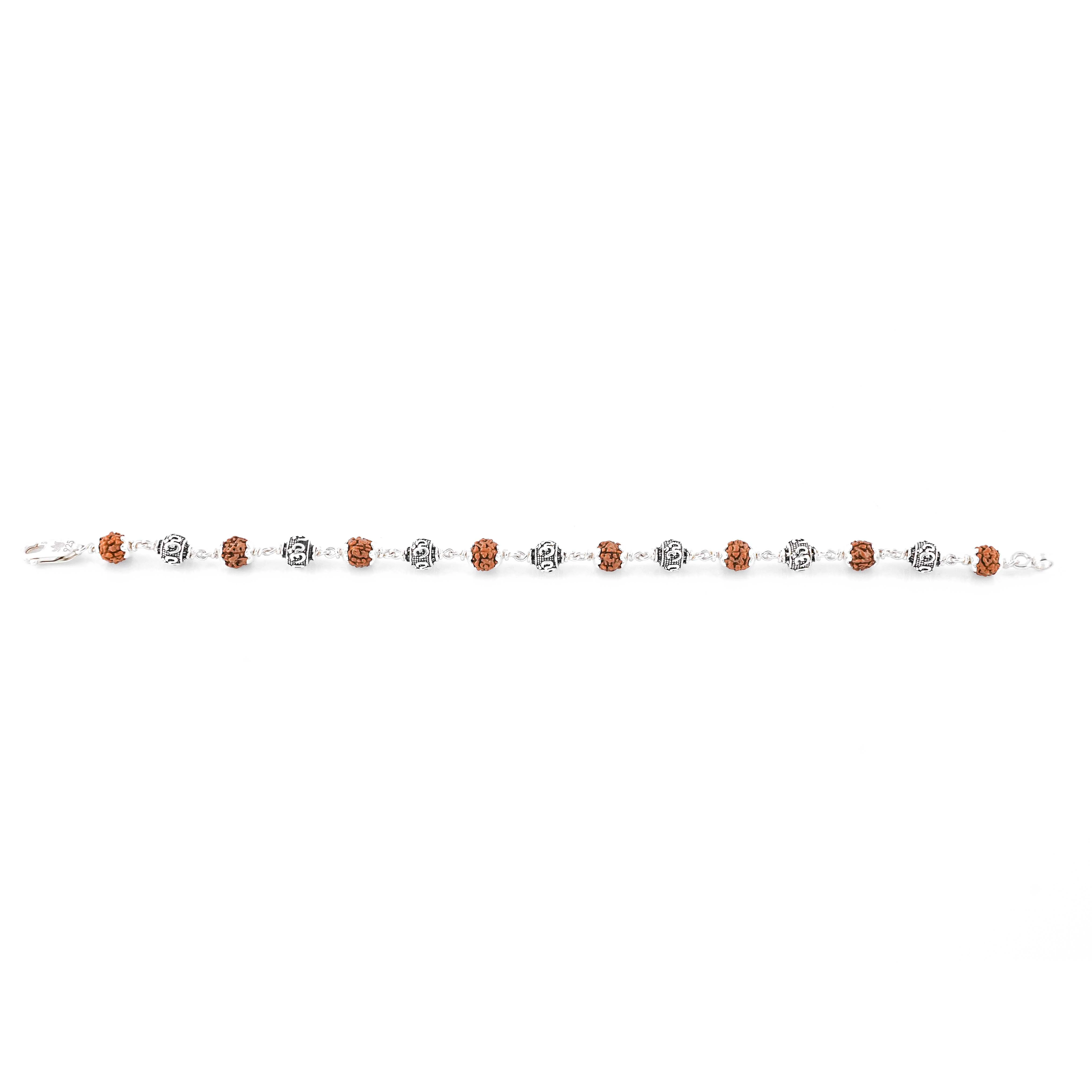 Rudraksha Silver Om Beads Bracelet - Image 4