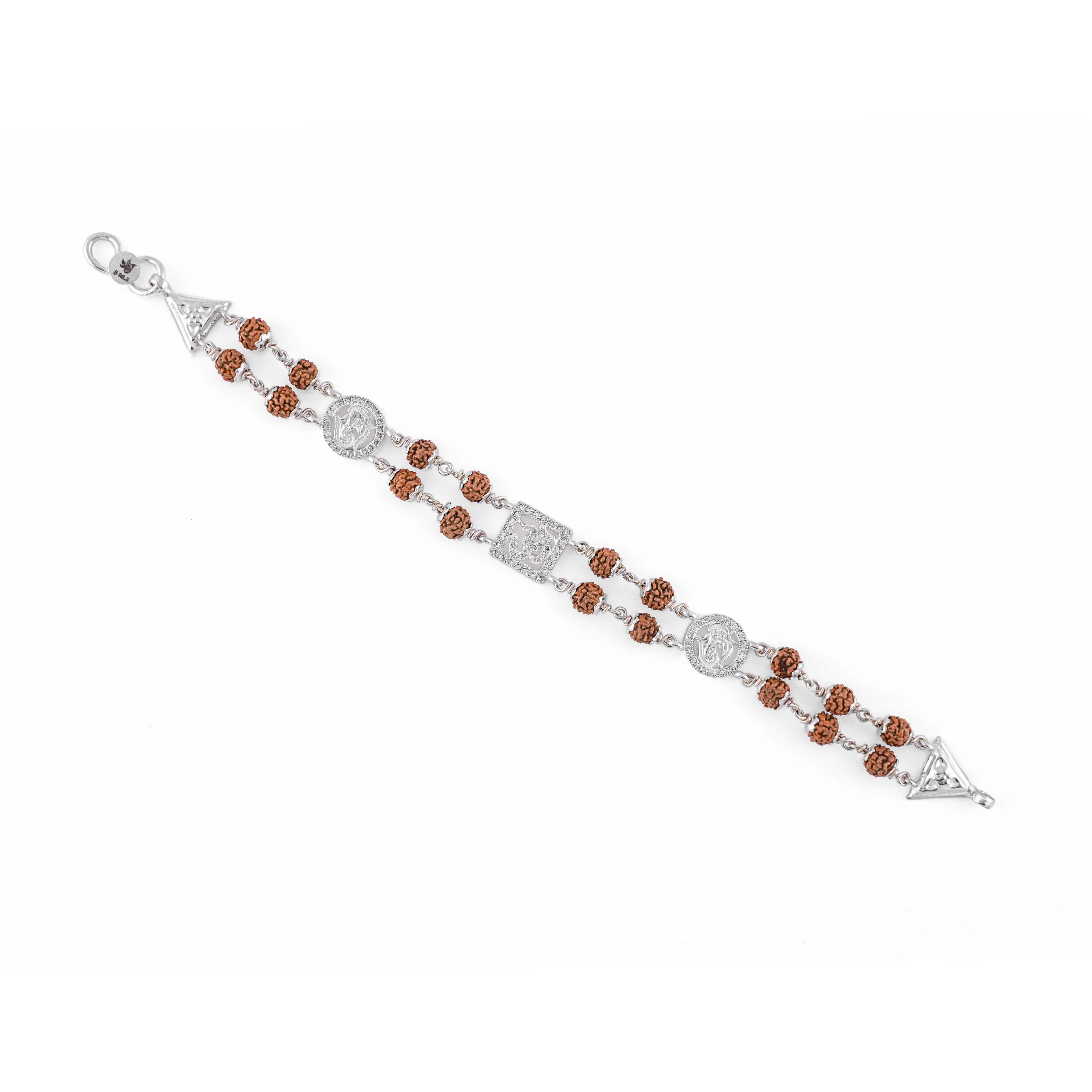 Rudraksha Silver Om With Ganesh Double Line Bracelet - Image 4