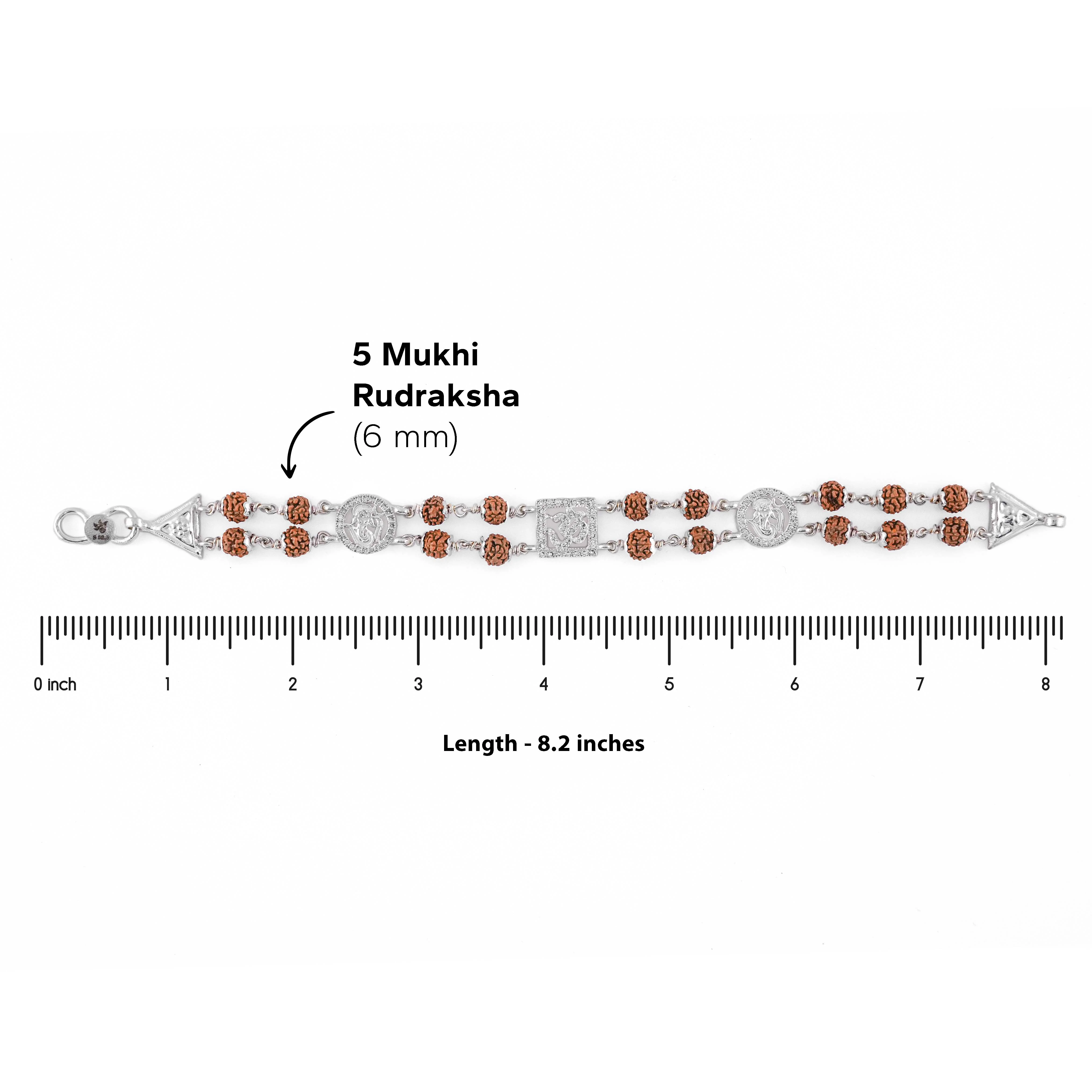 Rudraksha Silver Om With Ganesh Double Line Bracelet - Image 6