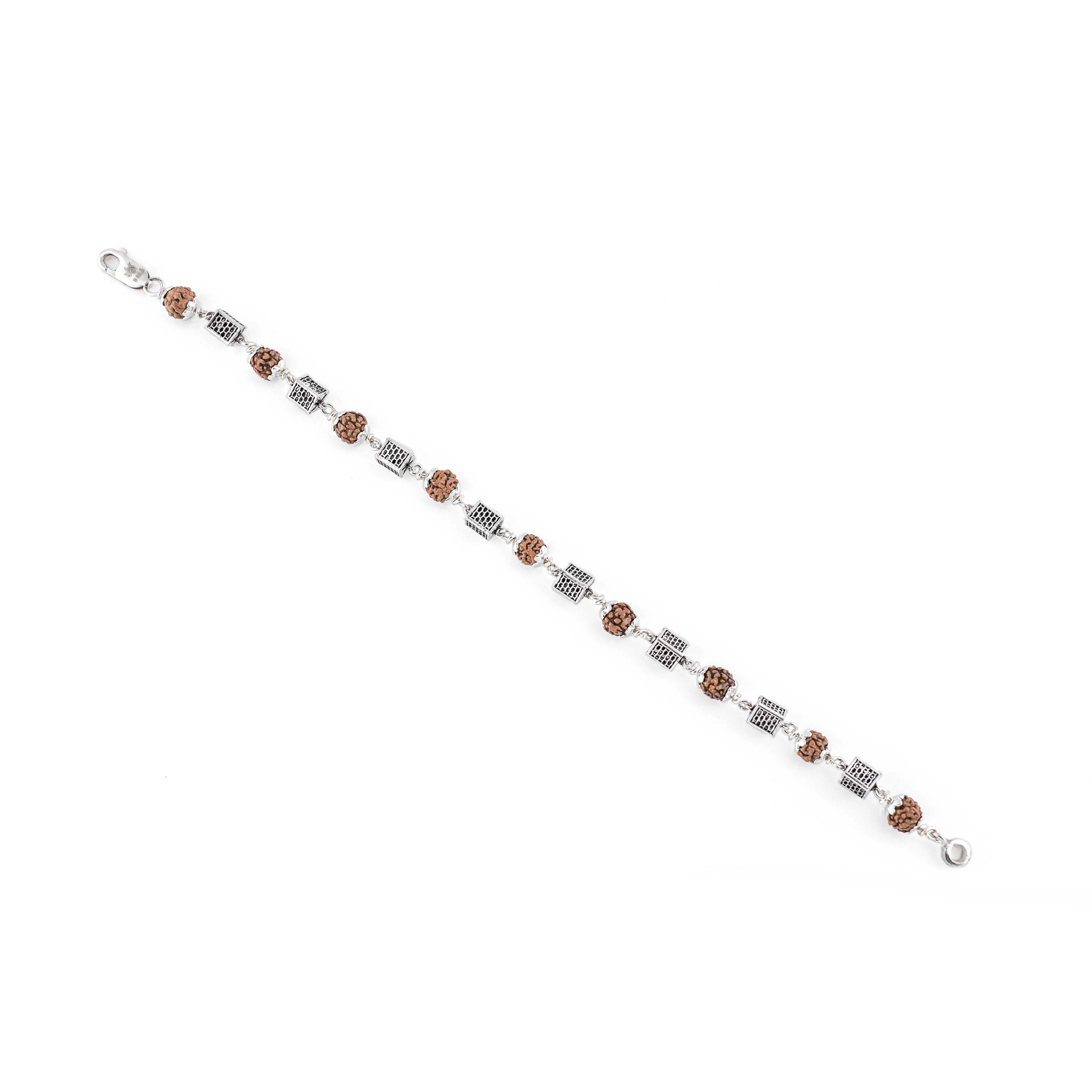Rudraksha Silver Square Cylinder Bracelet. - Image 4