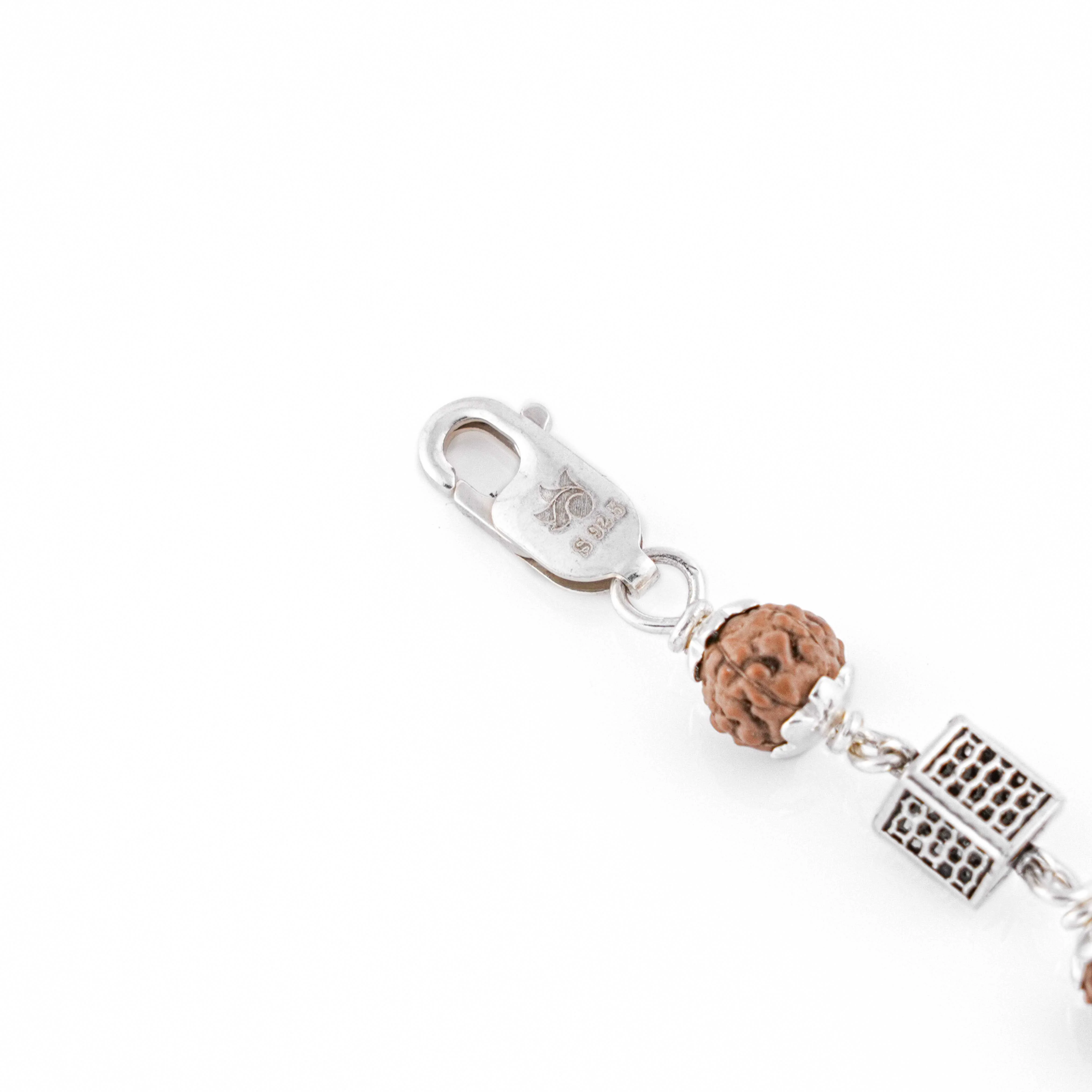 Rudraksha Silver Square Cylinder Bracelet. - Image 5