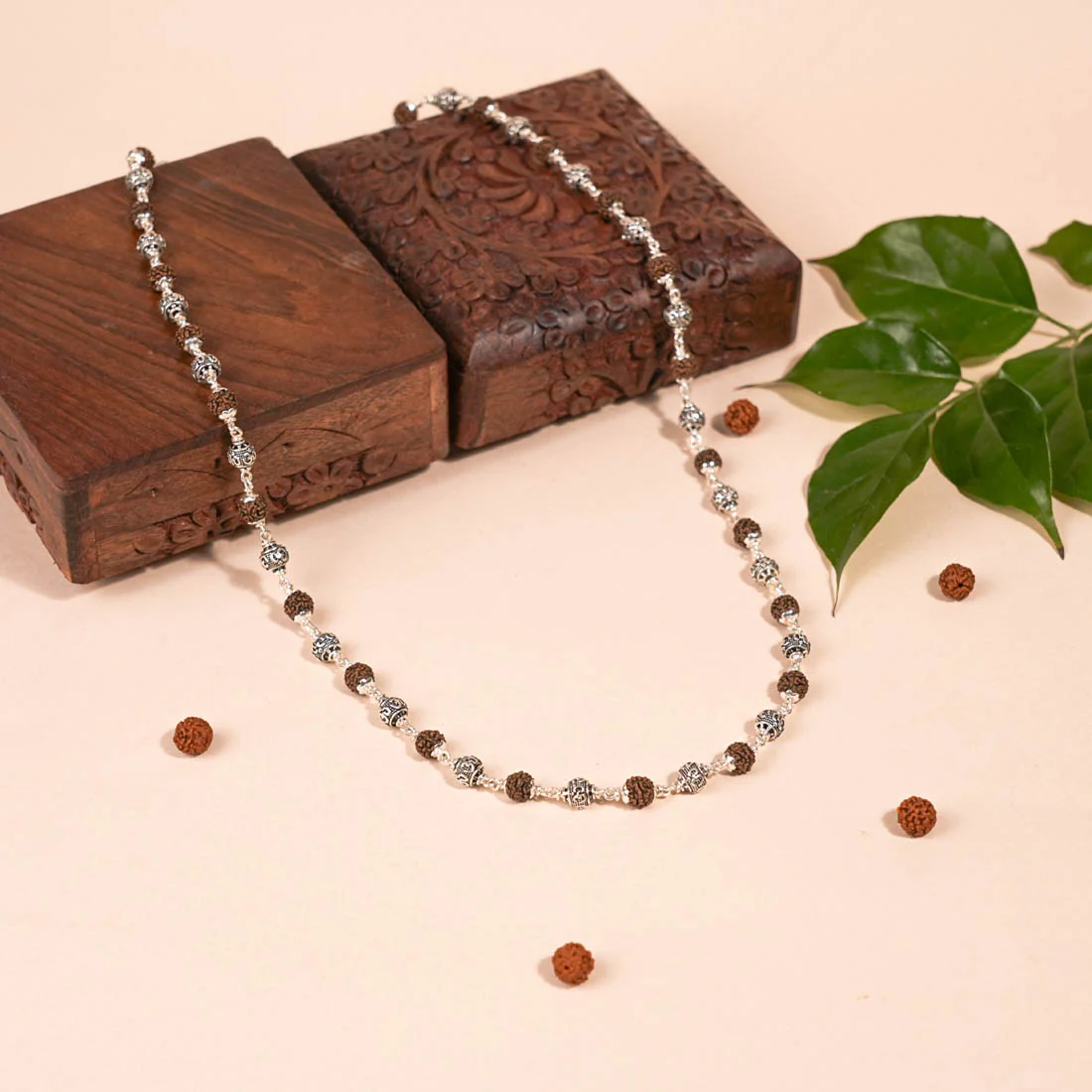 Rudraksha Silver Mala (Om Beads) - Image 2
