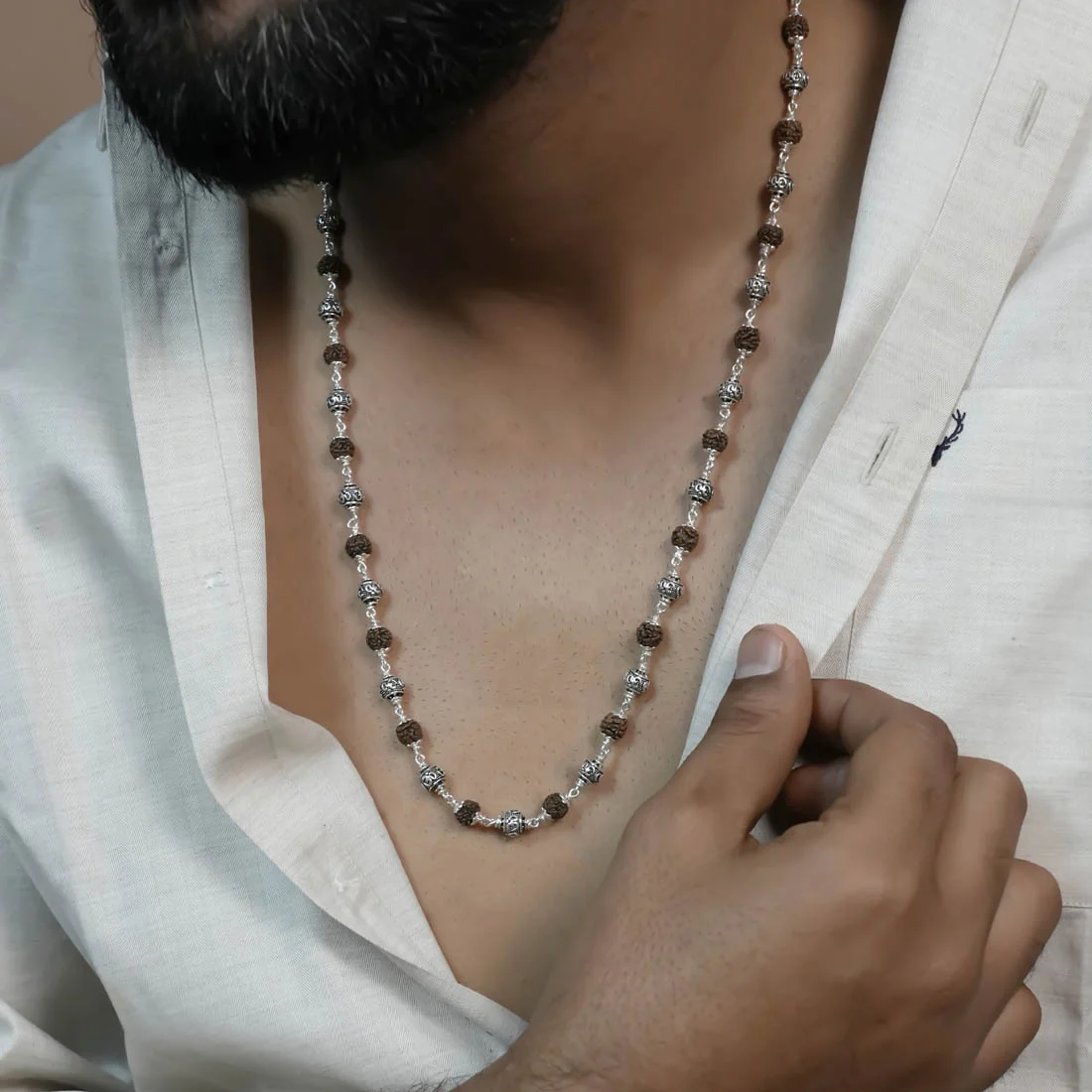 Rudraksha Silver Mala (Om Beads) - Image 3