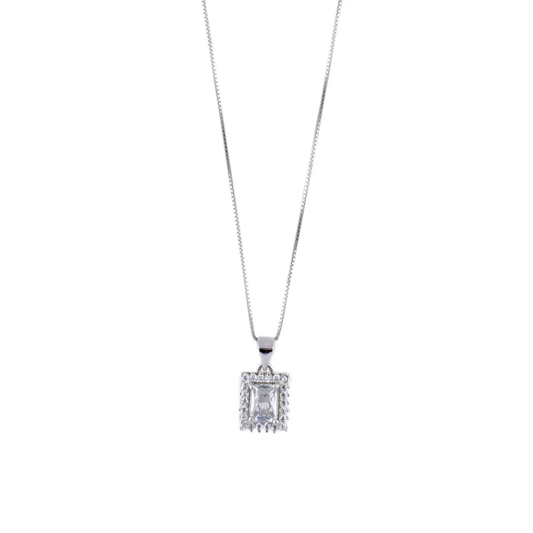 Silver Set Chain Rectangular Pendant with Earrings with Stones for Women - Image 4