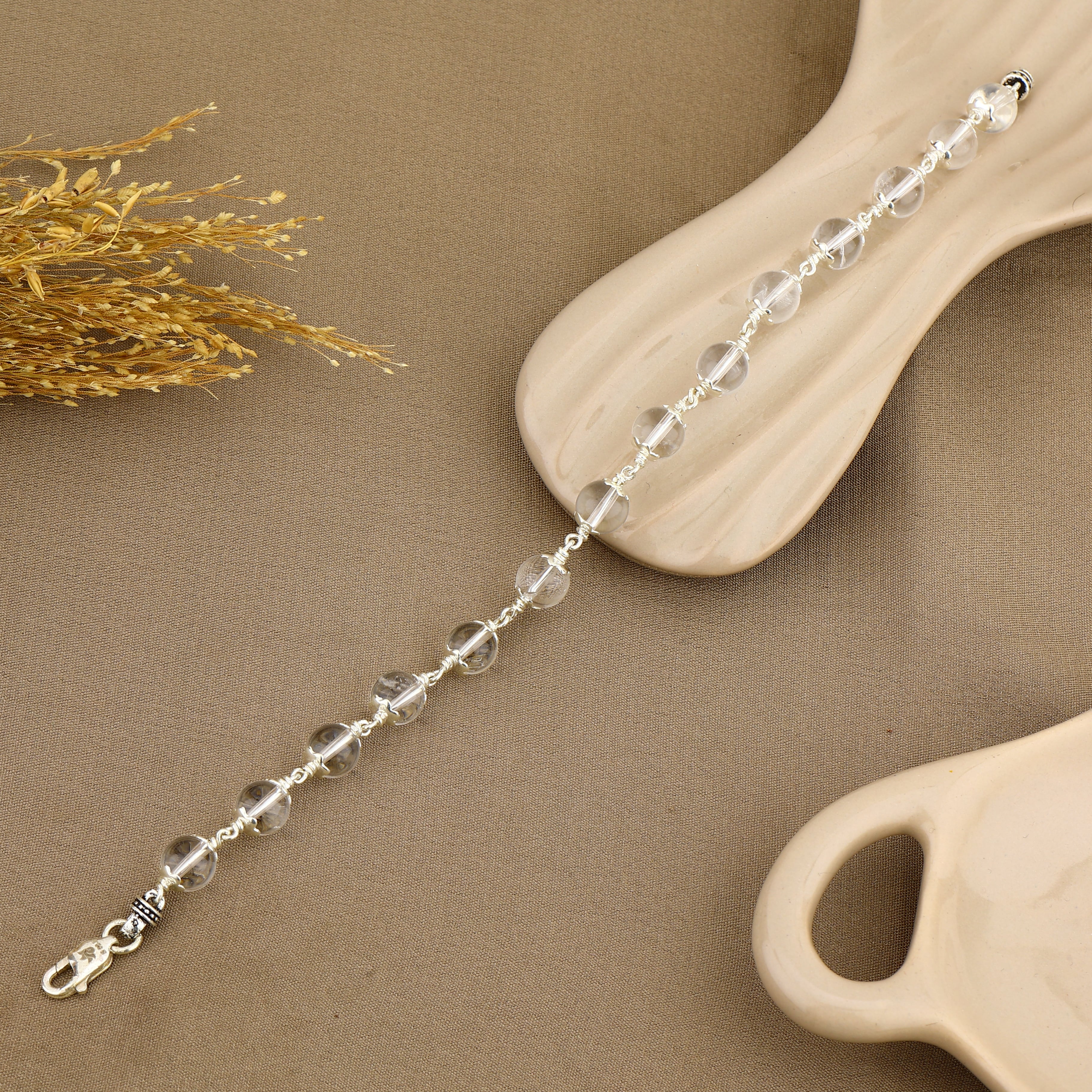 Sphatik Bead Silver Bracelet - Image 2