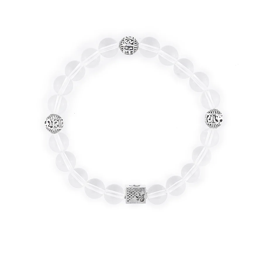 Sphatik Beads with Om Namah Shivay Silver Beads Bracelet - Image 4