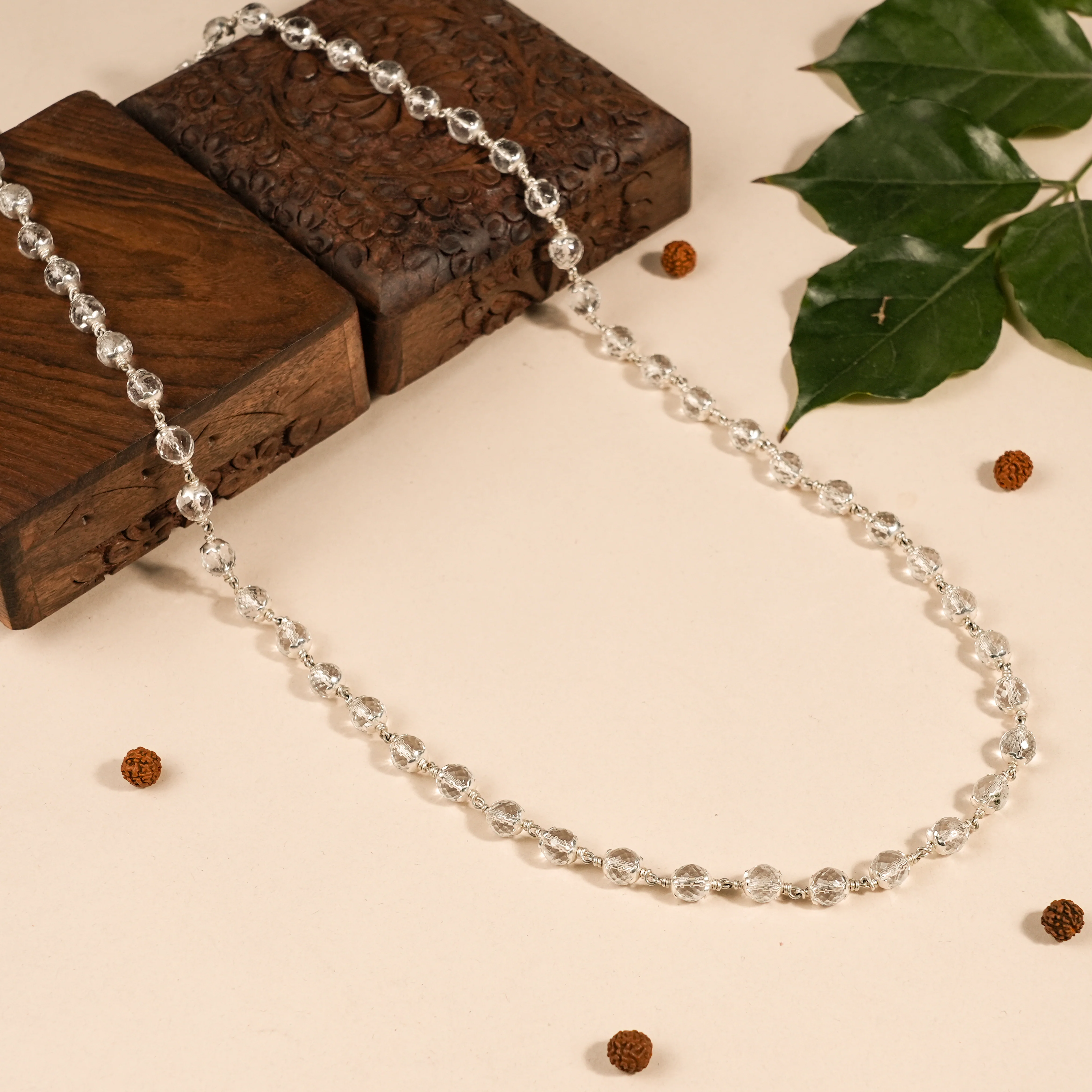 Sphatik Diamond Cut Beads Silver Mala - Image 2