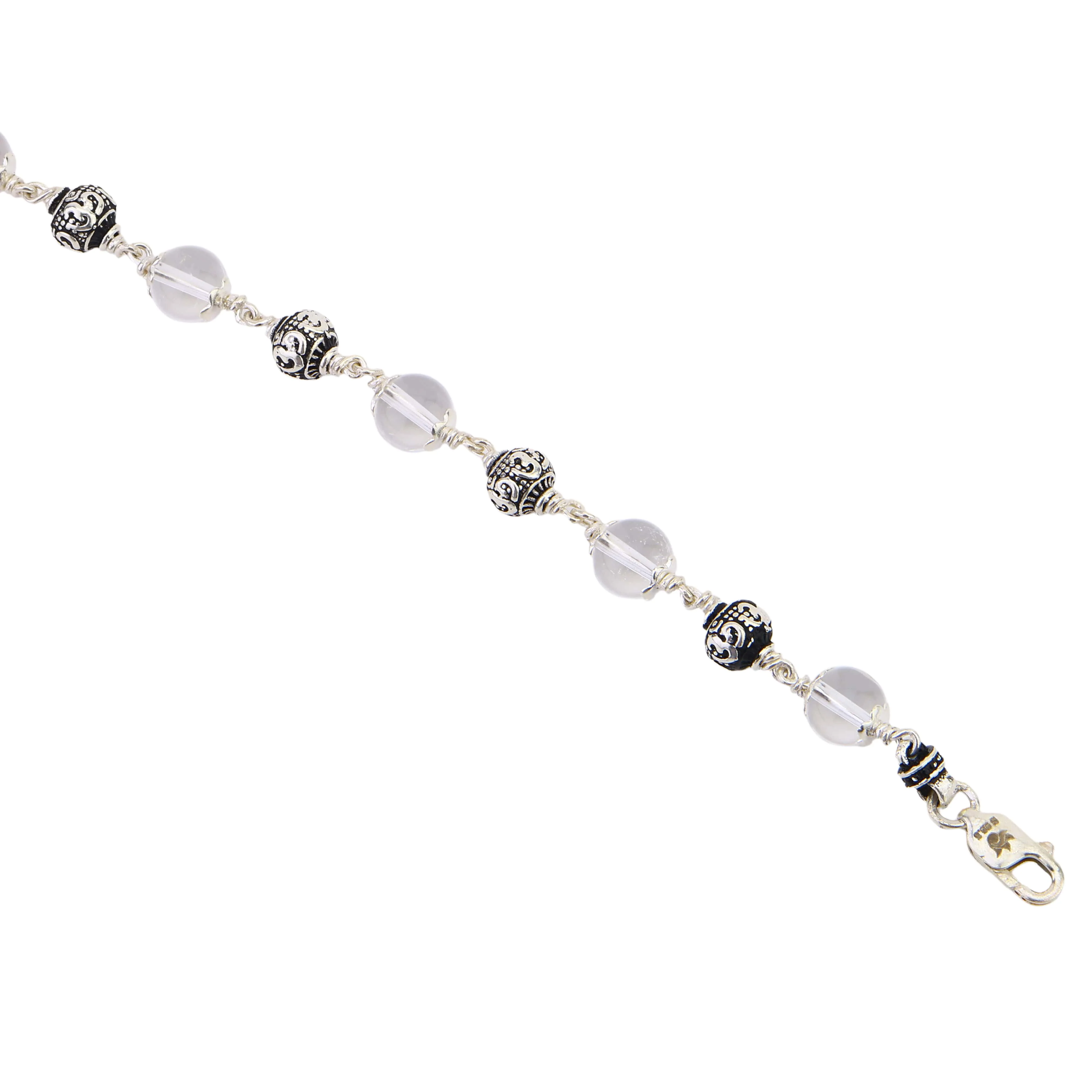 Sphatik with Om Silver Beads Bracelet - Image 5