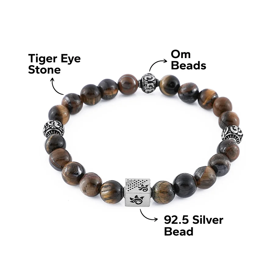 Tiger Eye Stone with Om Silver Beads Bracelet - Image 6